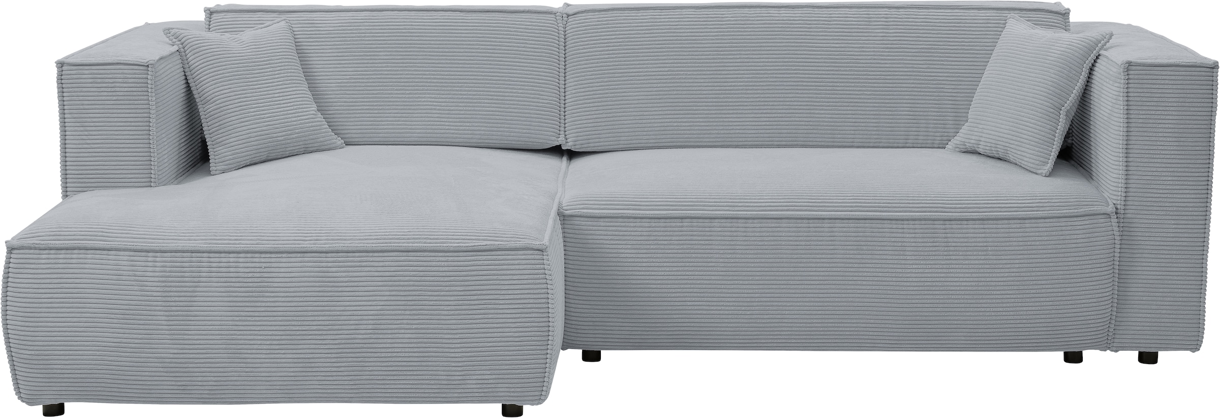 WERK2 Ecksofa »Atlanta, moderne Designsprache, Stellmaße 280x147cm, L-Form, Kedernaht«, hoher Komfort, Schlaffunktion & Bettkasten, Cord, Grau