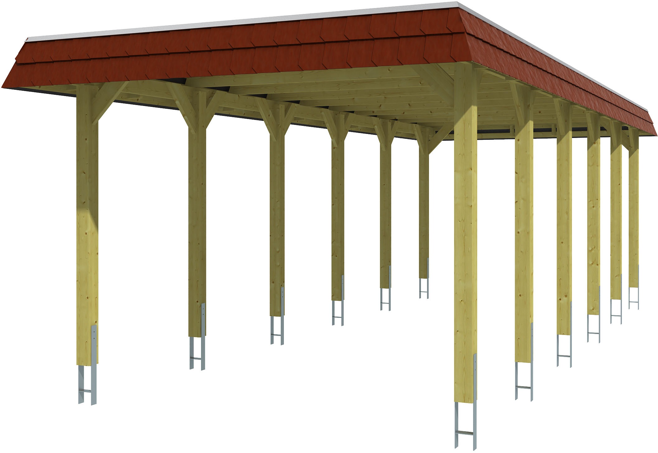 Skanholz Einzelcarport "Spreewald", Nadelholz, 285 cm, Nussbaum, mit EPDM-Dach, rote Blende