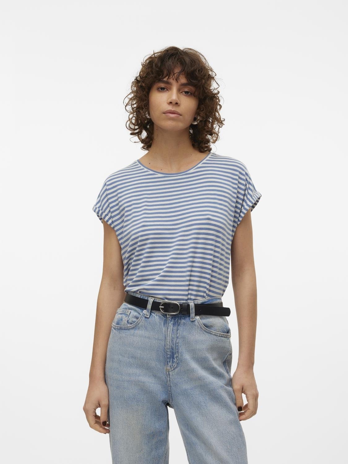 Vero Moda Rundhalsshirt "VMAVA PLAIN SS TOP STRIPE GA JRS NOOS"