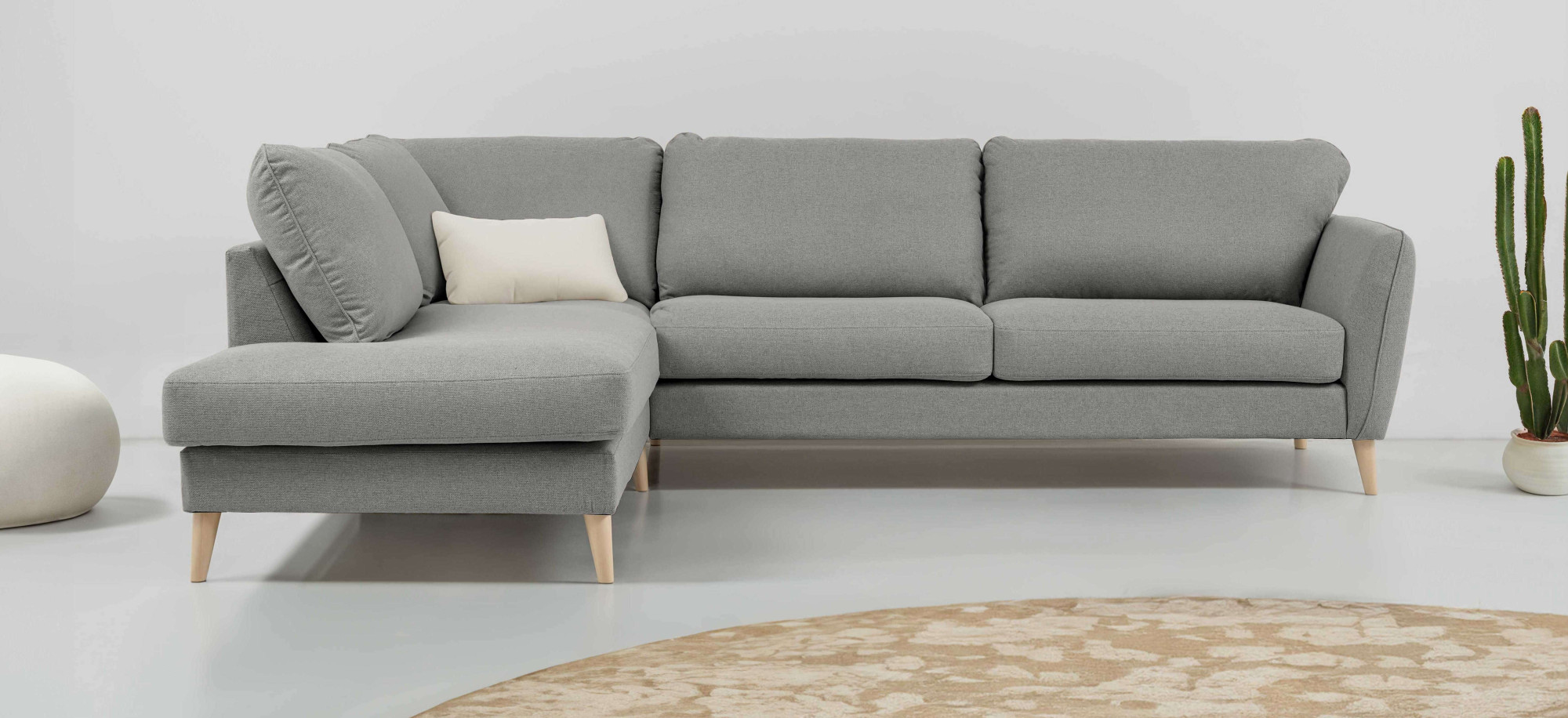 OTTO home Ecksofa "MARSEILLE 278/202 cm, L-Form, Ottom. rechts/links, verschiedene Bezüge" Massivholzbeine Eiche, Landhausstil, Wellenunterfederung