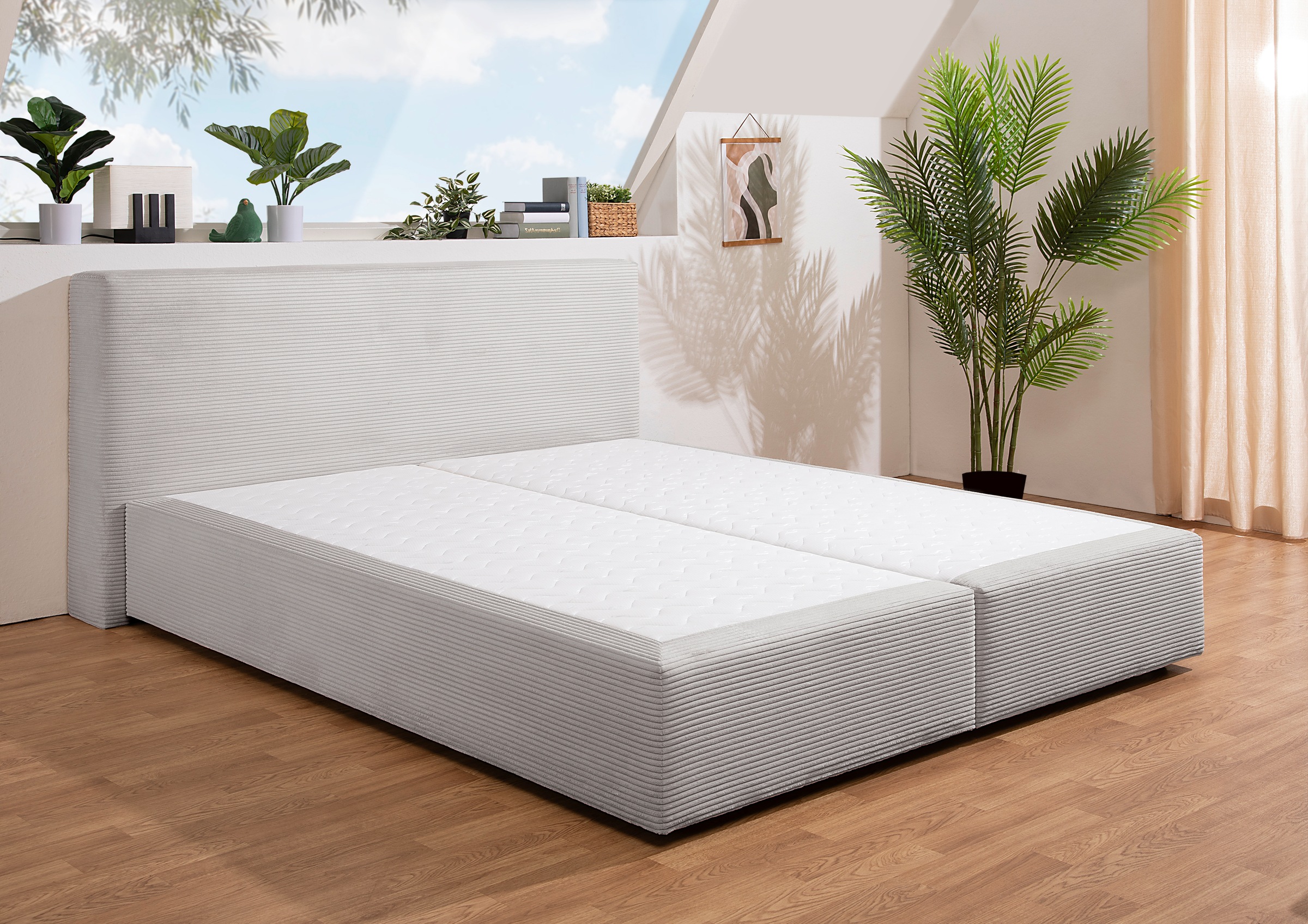 Boxspringbett HOME AFFAIRE "Åby", grau, B:187cm L:225cm, Komplettbetten, Boxspringbett, In Cord Bezug, wahlweise mit und ohne Matrazte erhältlich