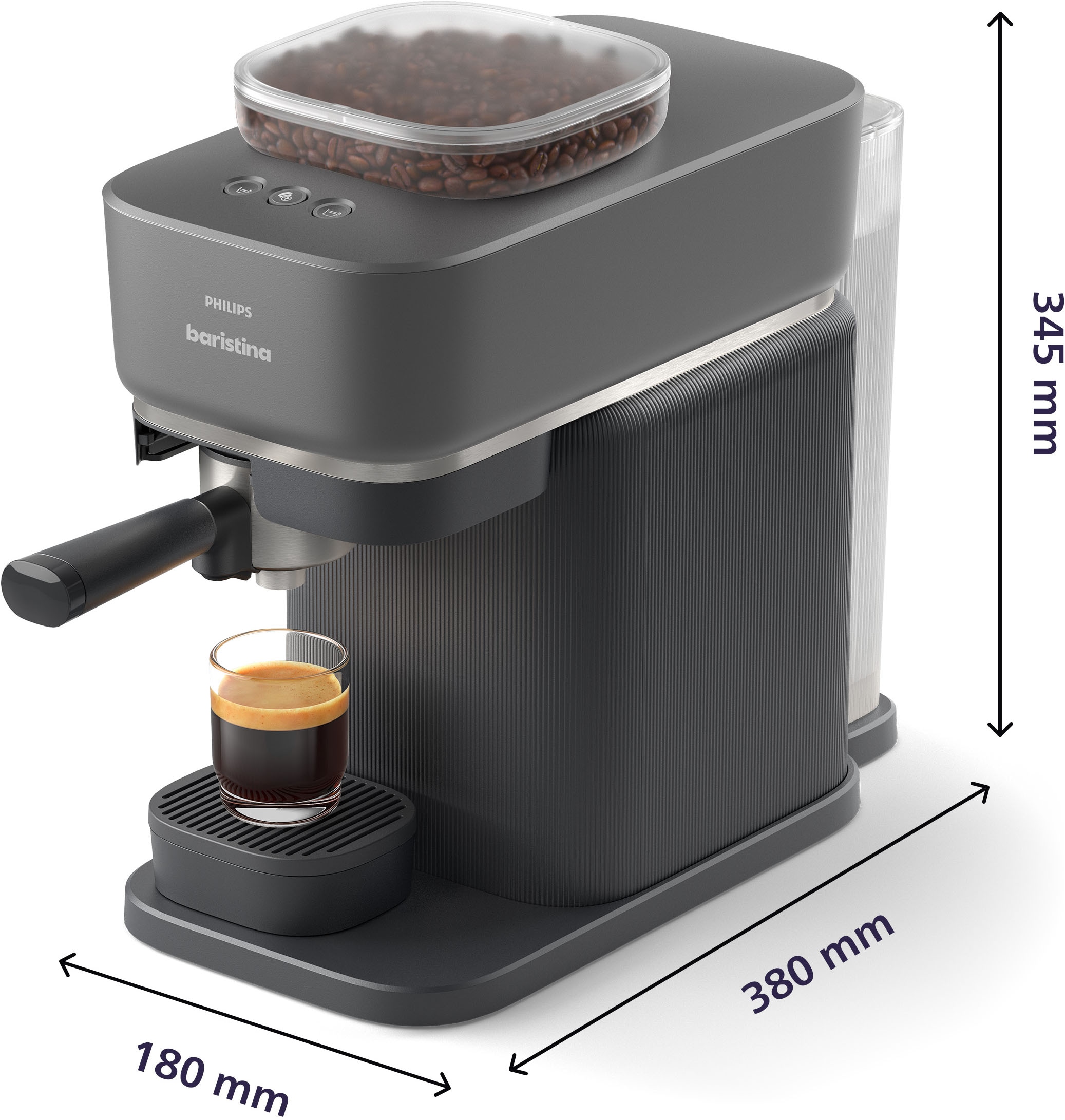 PHILIPS baristina Espressomaschine »BAR305/60 mit Mahlwerk für ganze Bohnen« 16 bar Pumpendruck, Schwarzgrau