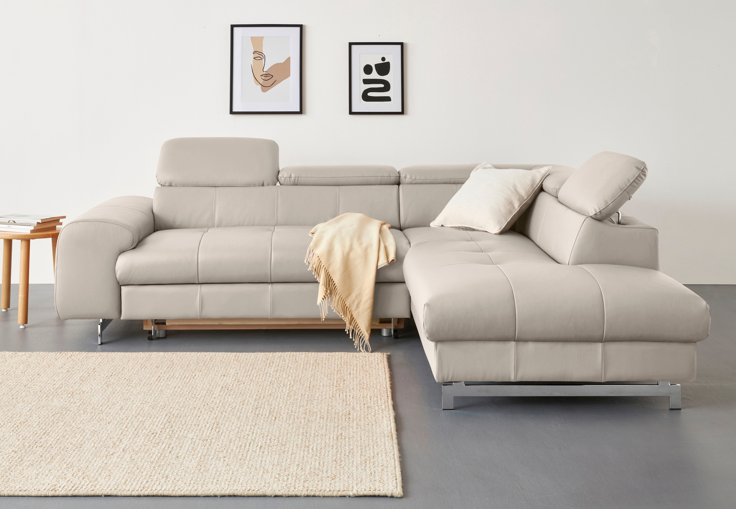 COTTA Ecksofa "Chef bequem, tolle Verarbeitungsdetails, Breite 262cm, L-Form" mit Kopfteilverstellung, edle Metallkufen, optional Schlaffunktion