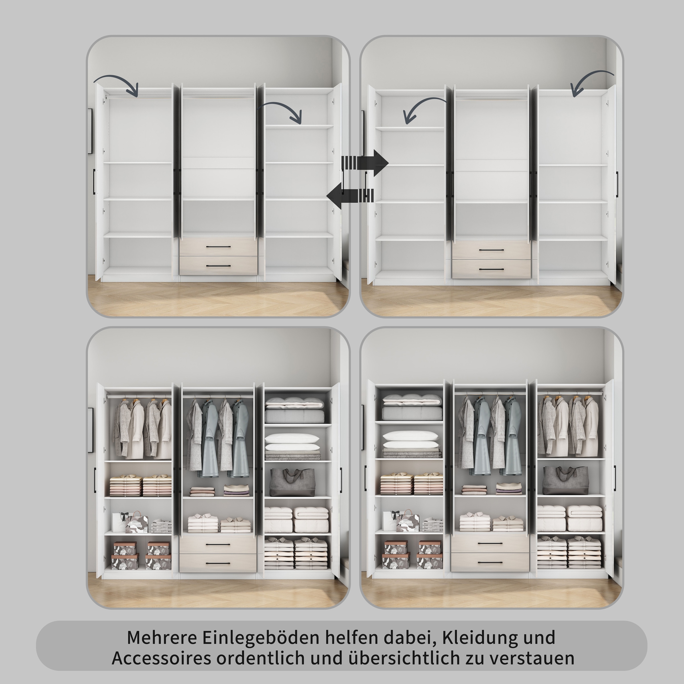 OTTO home Kleiderschrank »Sylt Schlafzimmerschrank Garderobe Schrank in hochglanz mit 6 Türen« Drehtürenschrank mit perfekter Innenausstattung