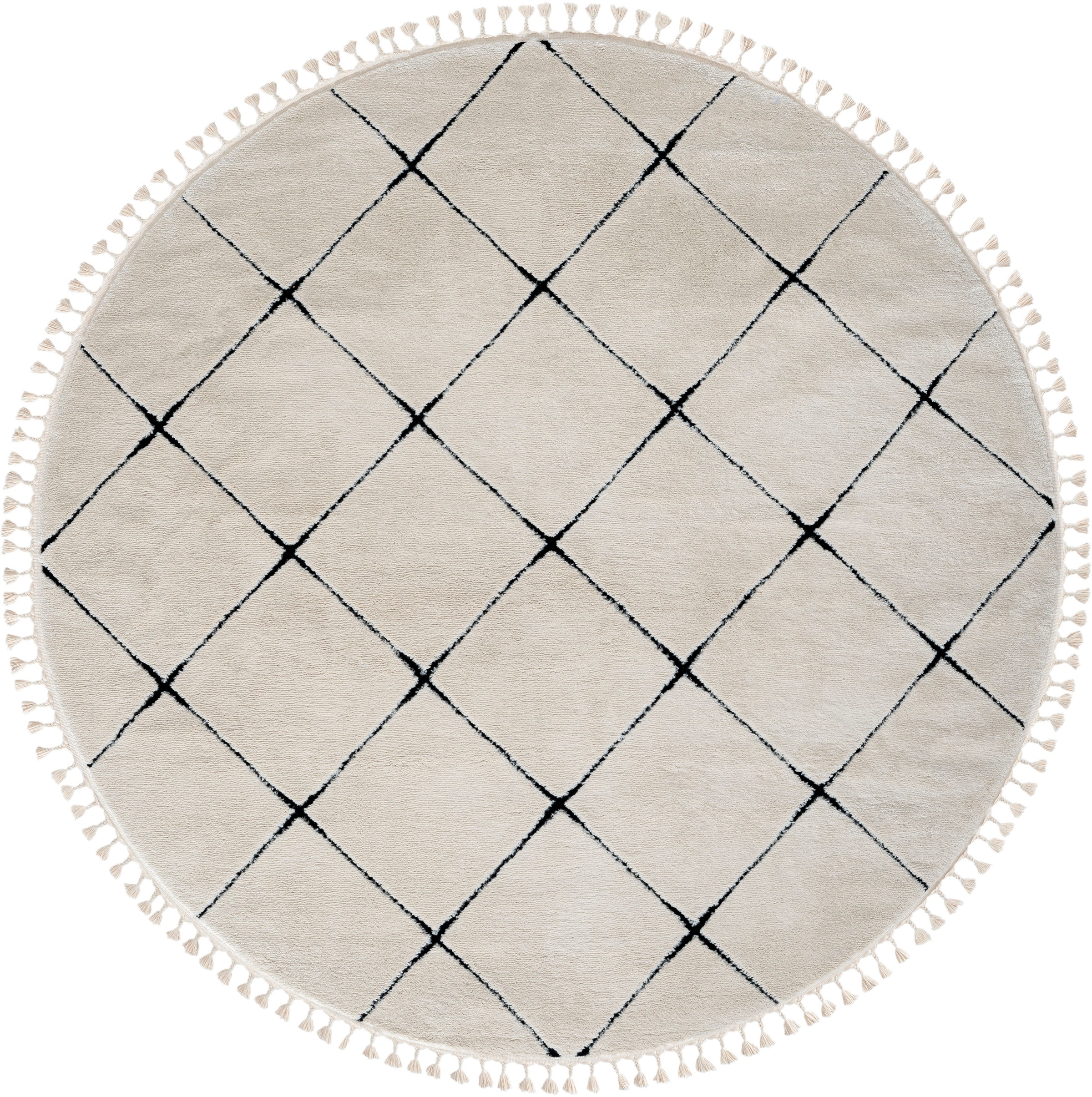 Myflair Möbel & Accessoires Hochflor-Teppich »Moroccan Square«, rund, 24 mm Höhe, modern, marokkanisches Design, Rauten Muster, weich, mit Fransen
