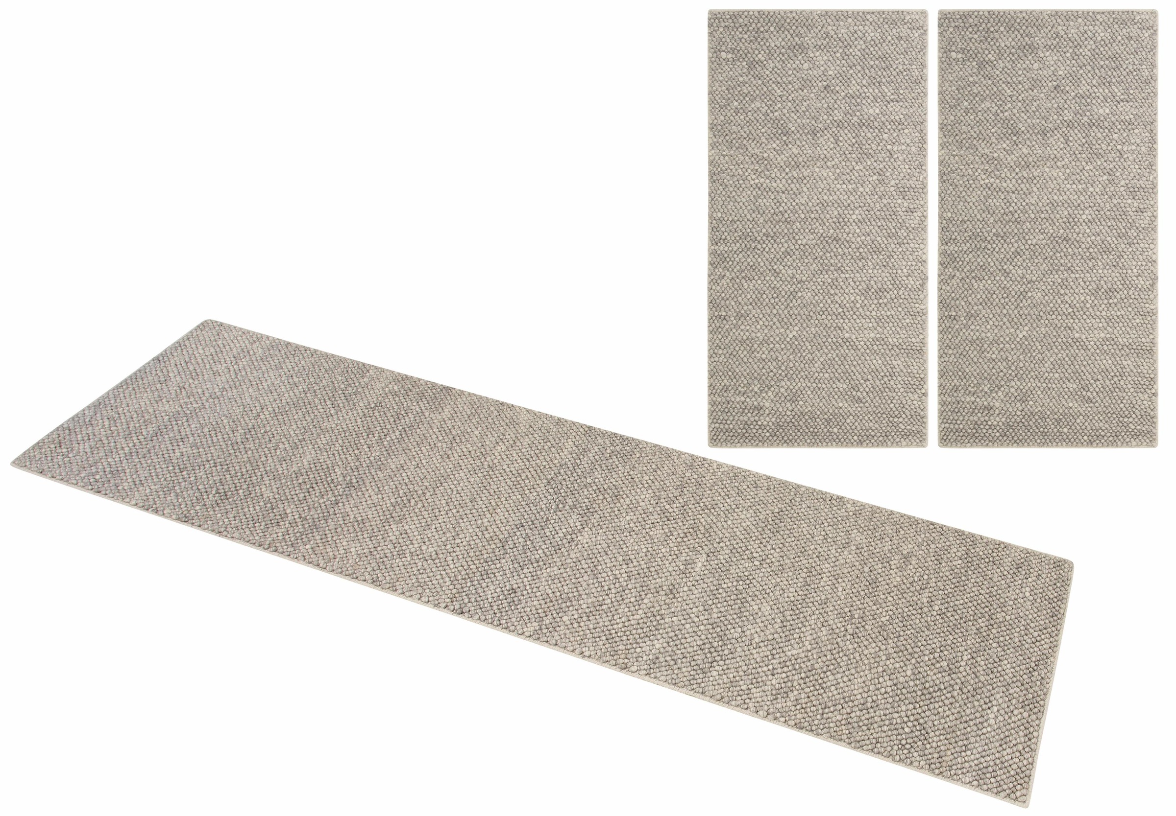 my home Bettumrandung »Wolly, Handweb Teppiche«, (3 tlg.), Bettvorleger, Wolle, handgewebt, Läufer-Set Wohnzimmer, Schlafzimmer