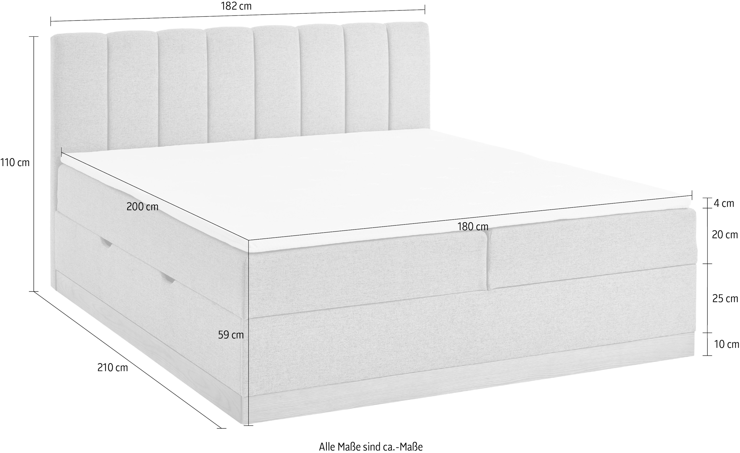Home affaire Boxbett »Frappelle inkl. Bettkasten, erhältlich in der Größe 180x200cm, H3«, inkl. PUR-Schaum-Topper
