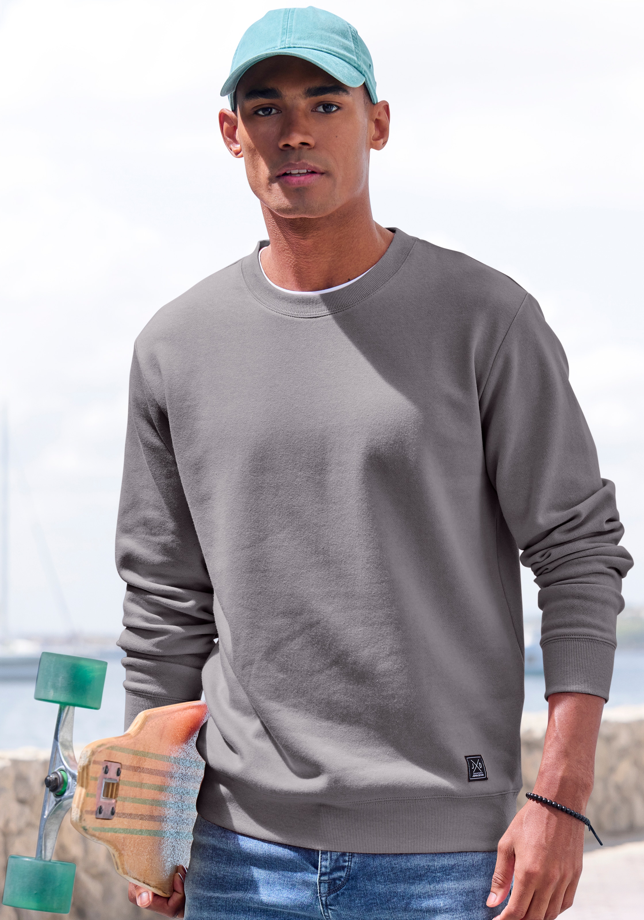 John Devin Sweatshirt, Langarm, Pullover mit Rundhals, Baumwollmischung