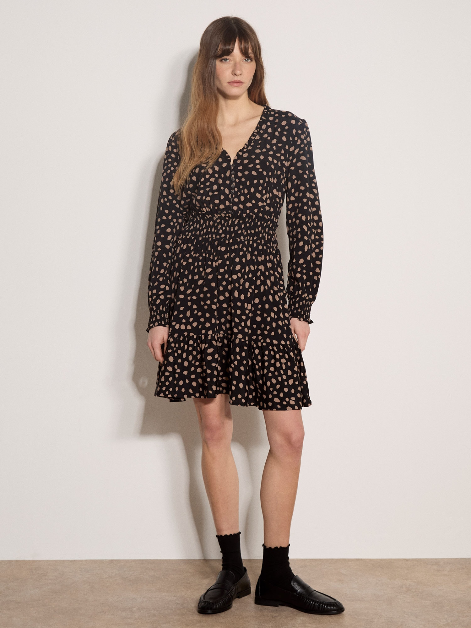 Apricot Minikleid »Crêpekleid mit Punkten« mit Blousonärmeln