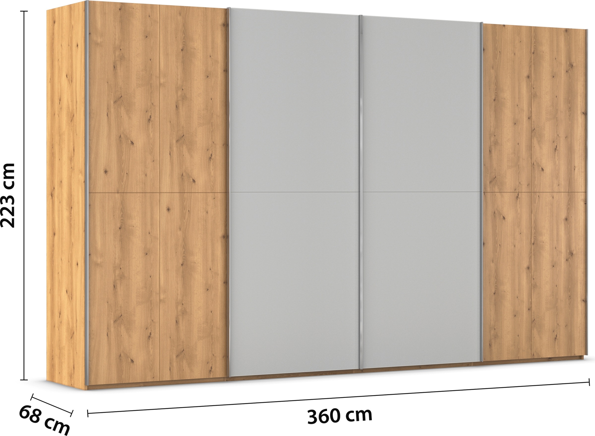 rauch Schwebetürenschrank »Kleiderschrank Schrank Garderobe Schlafzimmerschrank SCALE-WOOD«, edle geteilte Front in massiver Asteiche mit Glastüren MADE IN GERMANY