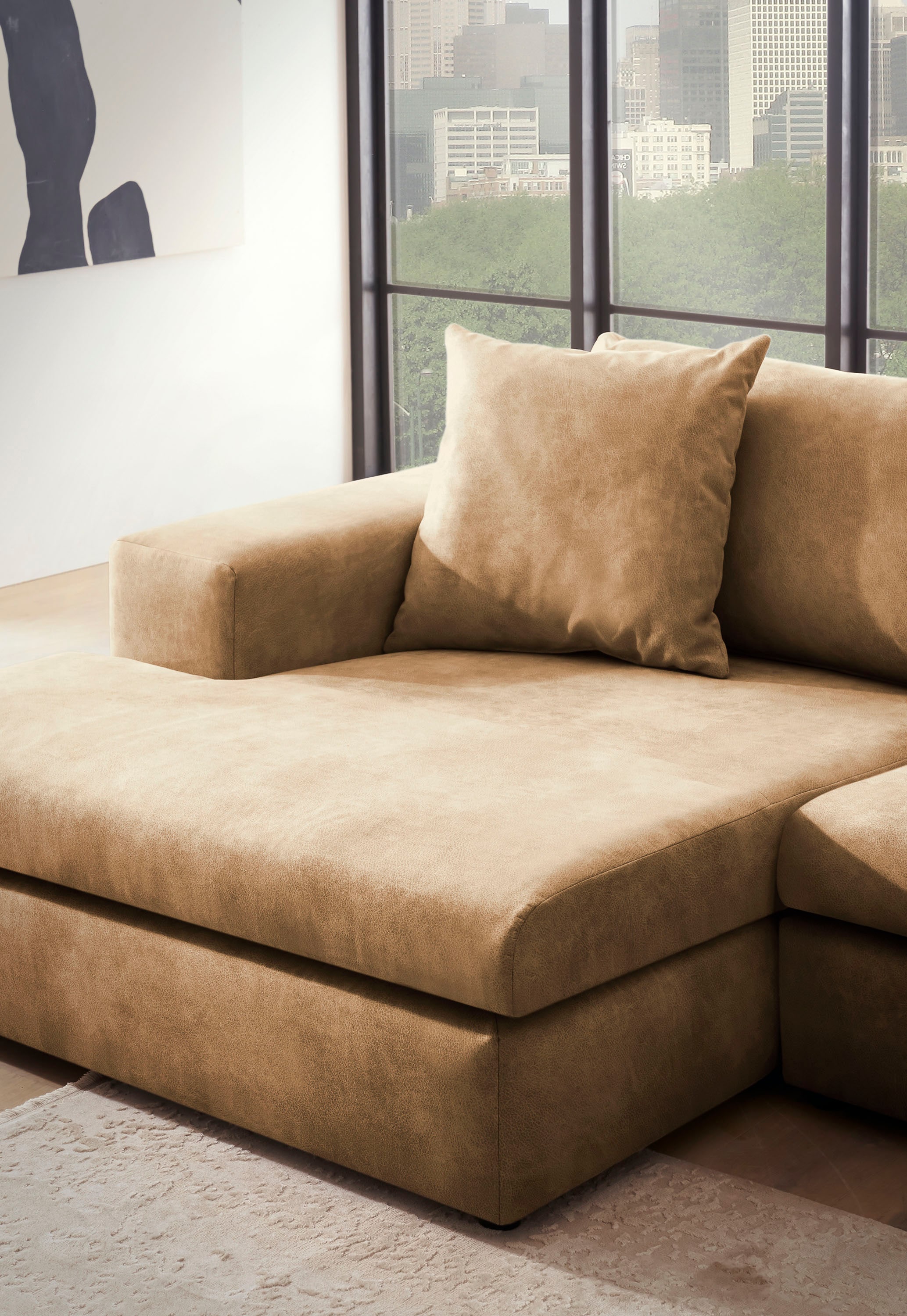andas Ecksofa »SLEETLAND XXL in Samtvelours oder Vintage-Leder-Optik, L-Form,«, besonders groß und bequem