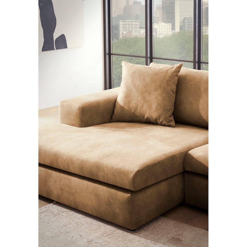 andas Ecksofa »SLEETLAND XXL in Samtvelours oder Vintage-Leder-Optik, L-Form,«