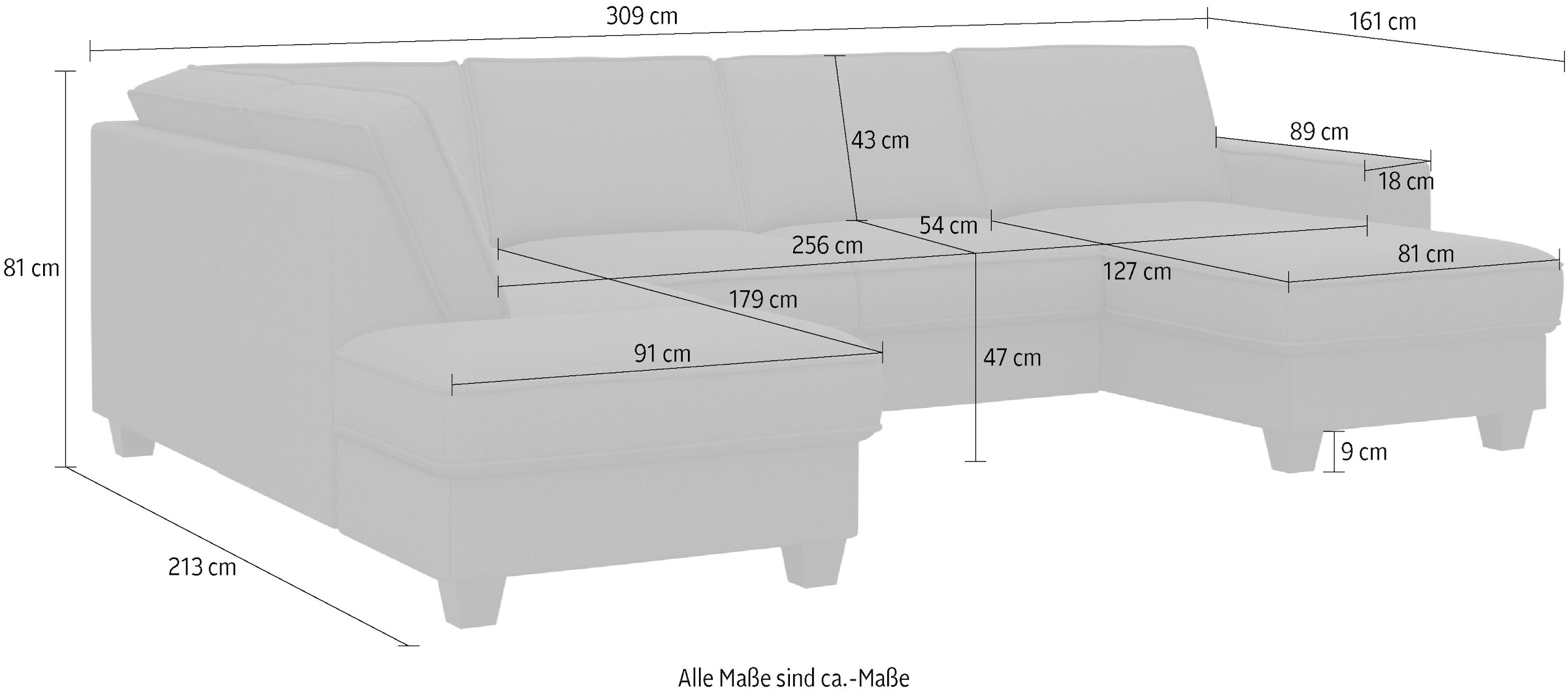 Home affaire Wohnlandschaft »County U-Form«, (3 St.), wahlweise Ottomane links oder rechts, mit Federkern-Polsterung