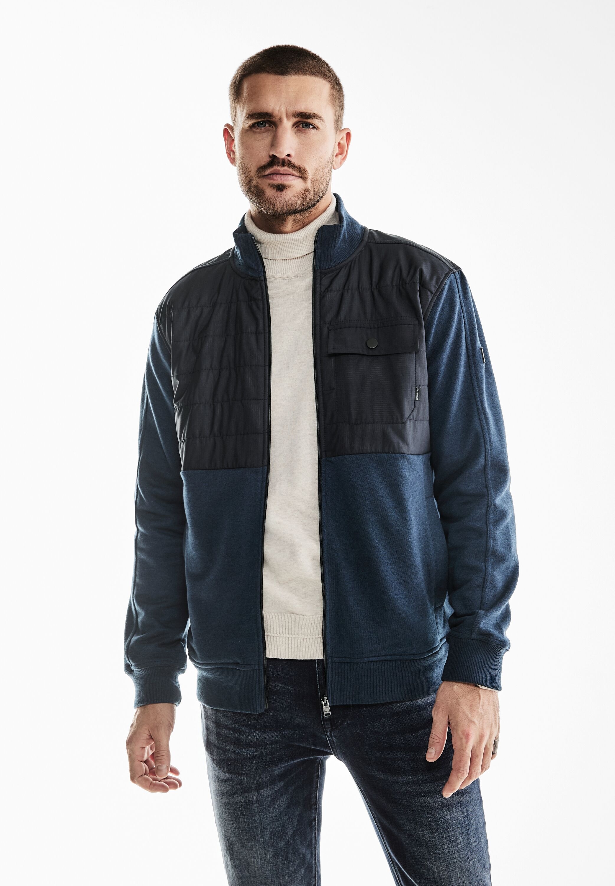 STREET ONE MEN Sweatjacke, mit Stehkragen