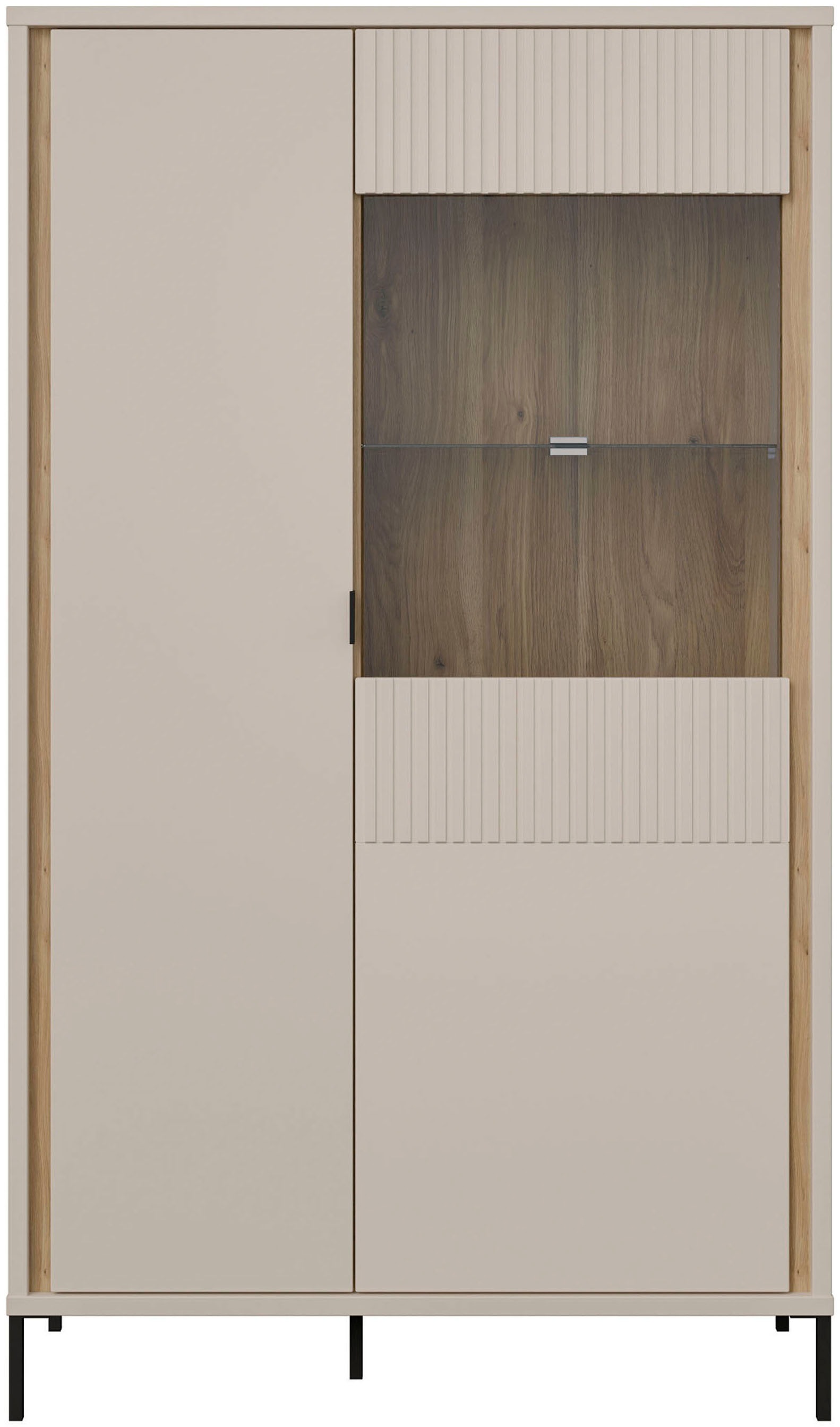 FORTE Highboard »Forte Seravel Highboard, Kashmir Beige/Mauvella Eiche opt. Beleuchtung« B/H/T 94,1/160,8/41,5 viel Stauraum, Lamellenoptik