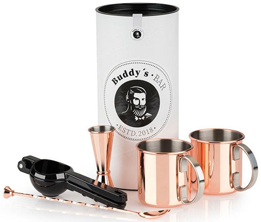 Buddys Cocktail-Set "Buddy´s Bar" 2 x 500 ml Becher, 27 cm Barlöffel, 5cl Barmaß & schw. Limettenpresse