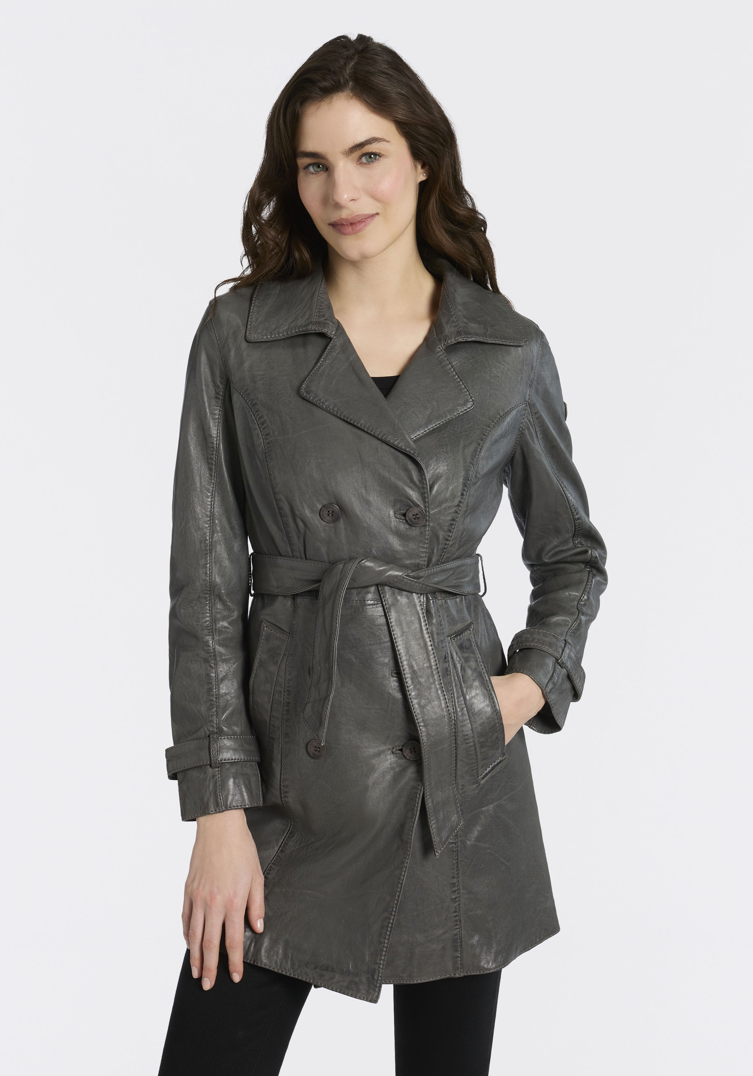 Mauritius Ledermantel "GWTaresa" 2 Stk. Leder-Trenchcoat mit Bindegürtel