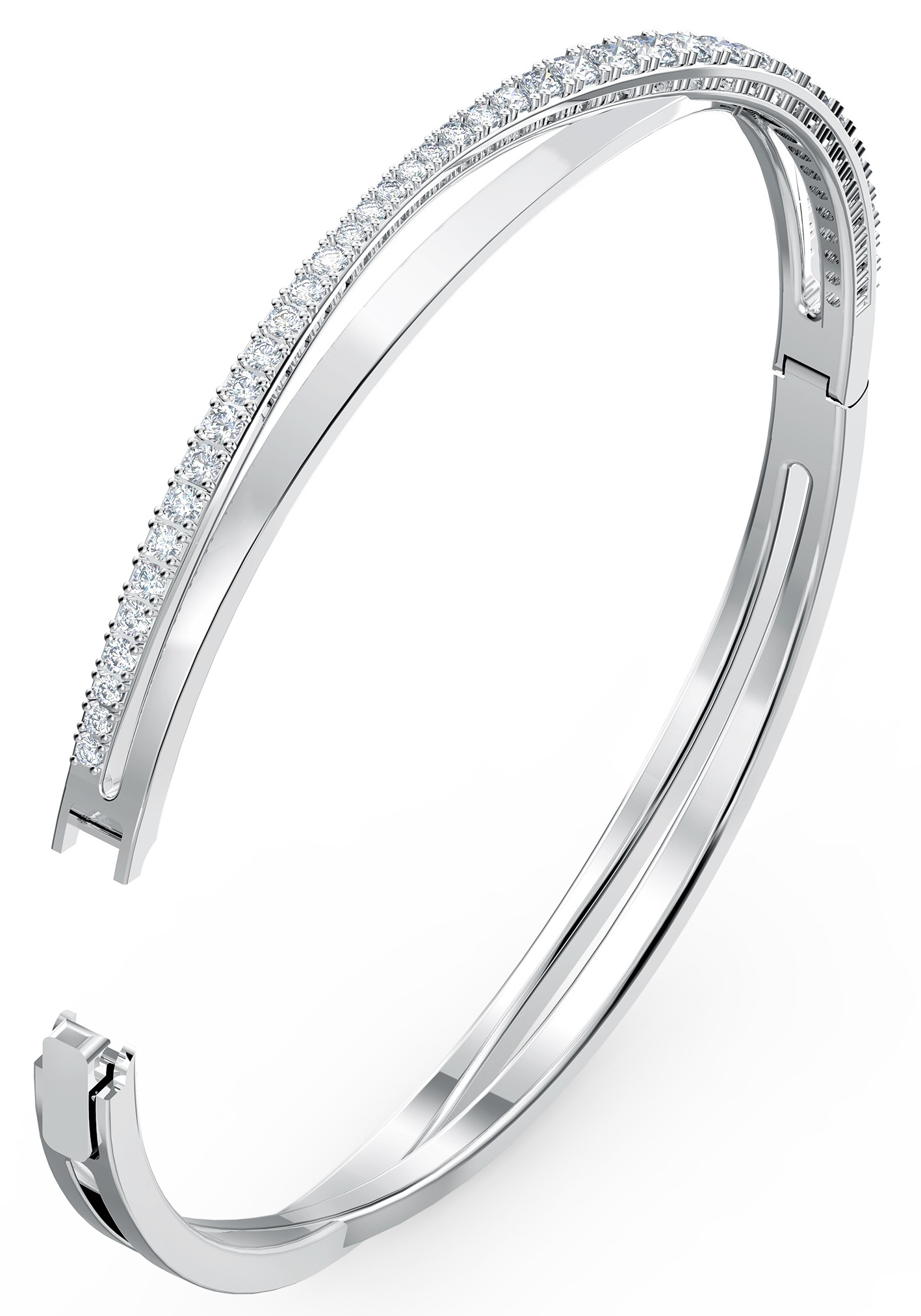 Armreif SWAROVSKI "Hyperbola Spin" Gr. M, silber (metallfarben, kristallweiß, kristallweiß), Armbänder, Damen, M, Metall, Armreif, mit Swarovski Kristall 3