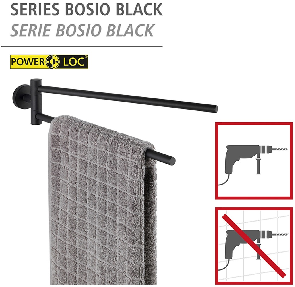 WENKO Handtuchhalter »Modell Bosio«, (2 tlg.), 2-armig inkl. Power-Loc® Kleber, aus Edelstahl, Befestigen ohne Bohren