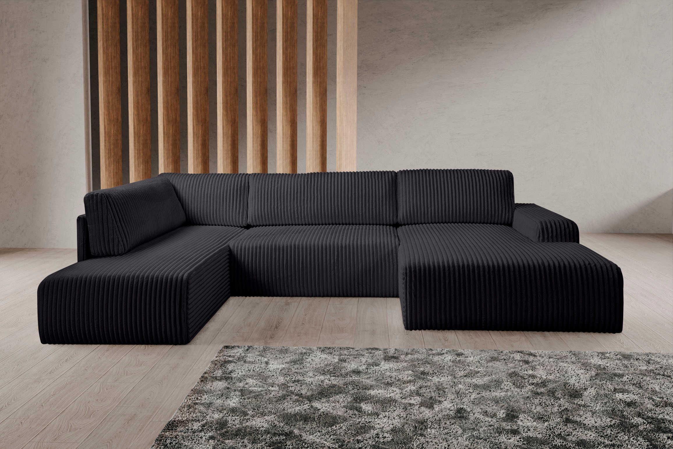 WERK2 Wohnlandschaft »Hugo-U U-Form«, Design Wohnlandschaft in Cord mit Schlaffunktion & Bettkasten