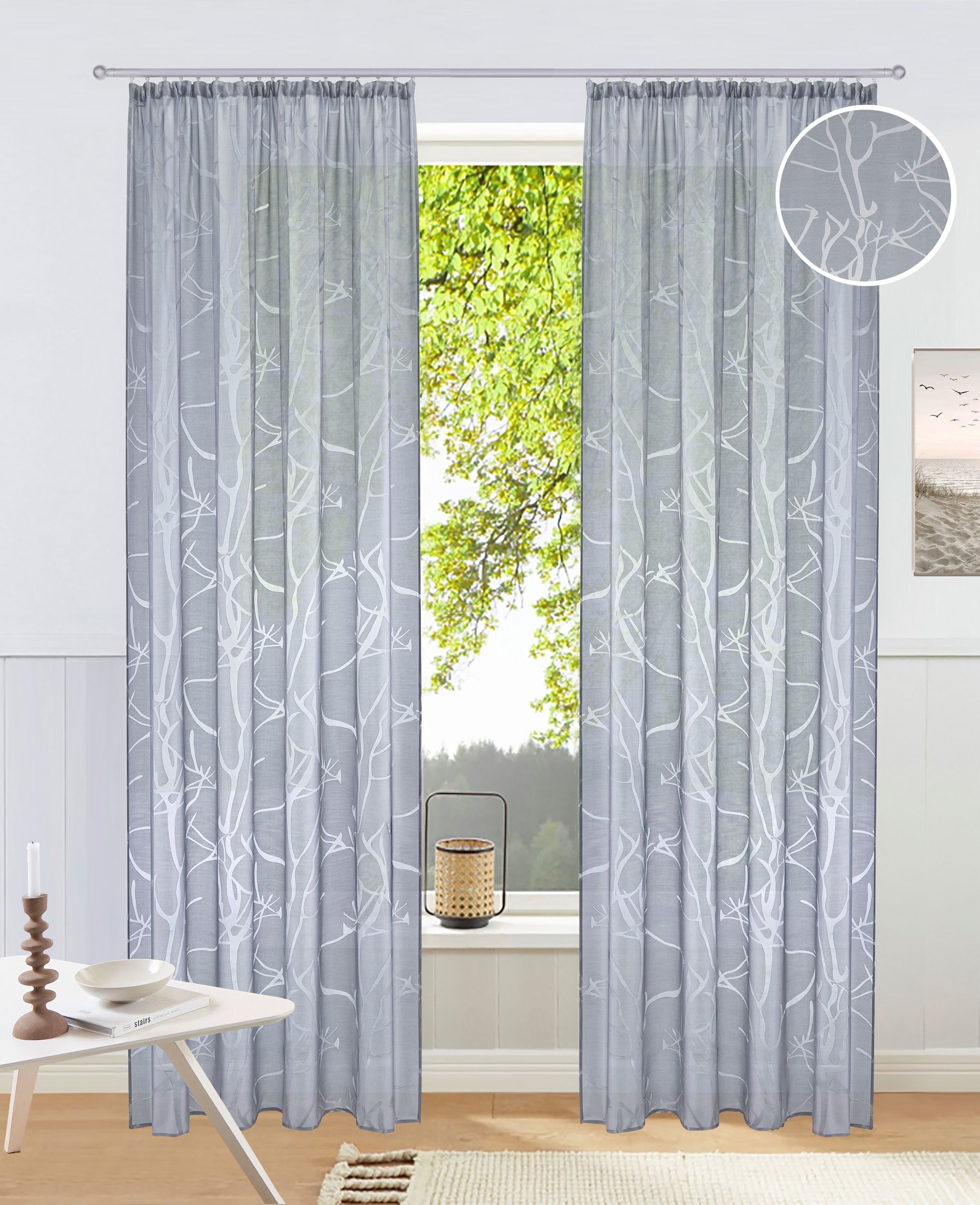 my home Gardine "Anna" Kräuselband 1 Stk. tlg. Viskose, Polyester, Äste-Mot günstig online kaufen