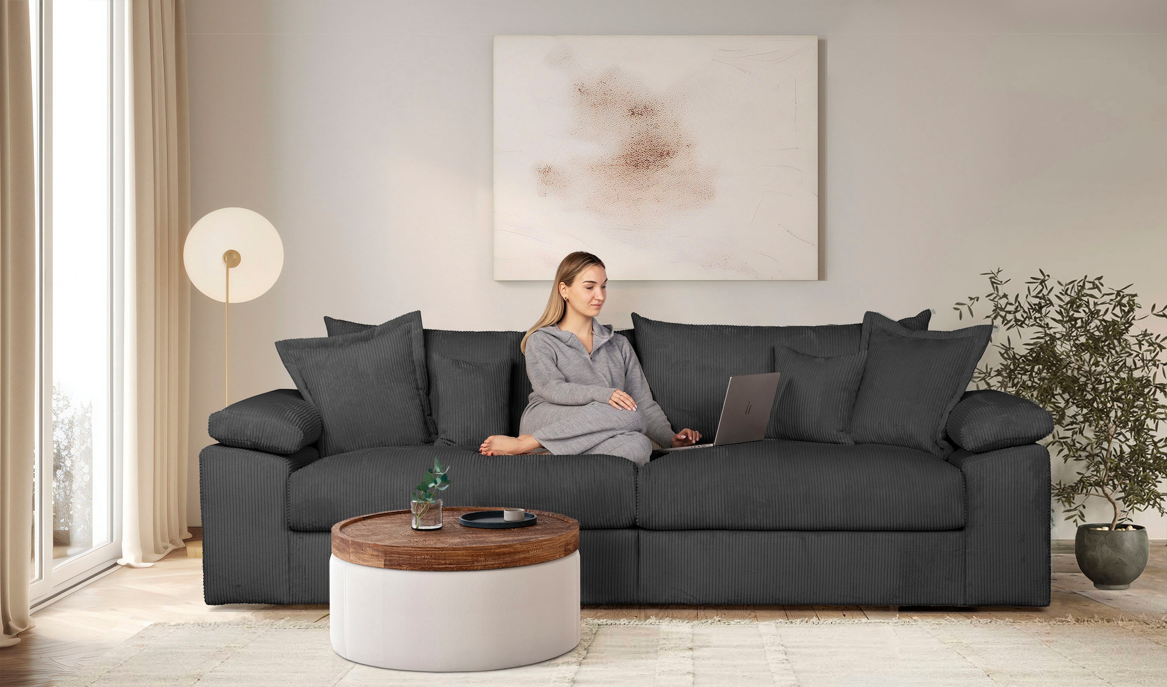 OTTO home "Soft&Cosy XL, B: 246 cm - OTTO. Verlässliche Qualität." Mega-Sofa, Cord oder Chenille-Struktur, mit Federkern & 4 Zierkissen