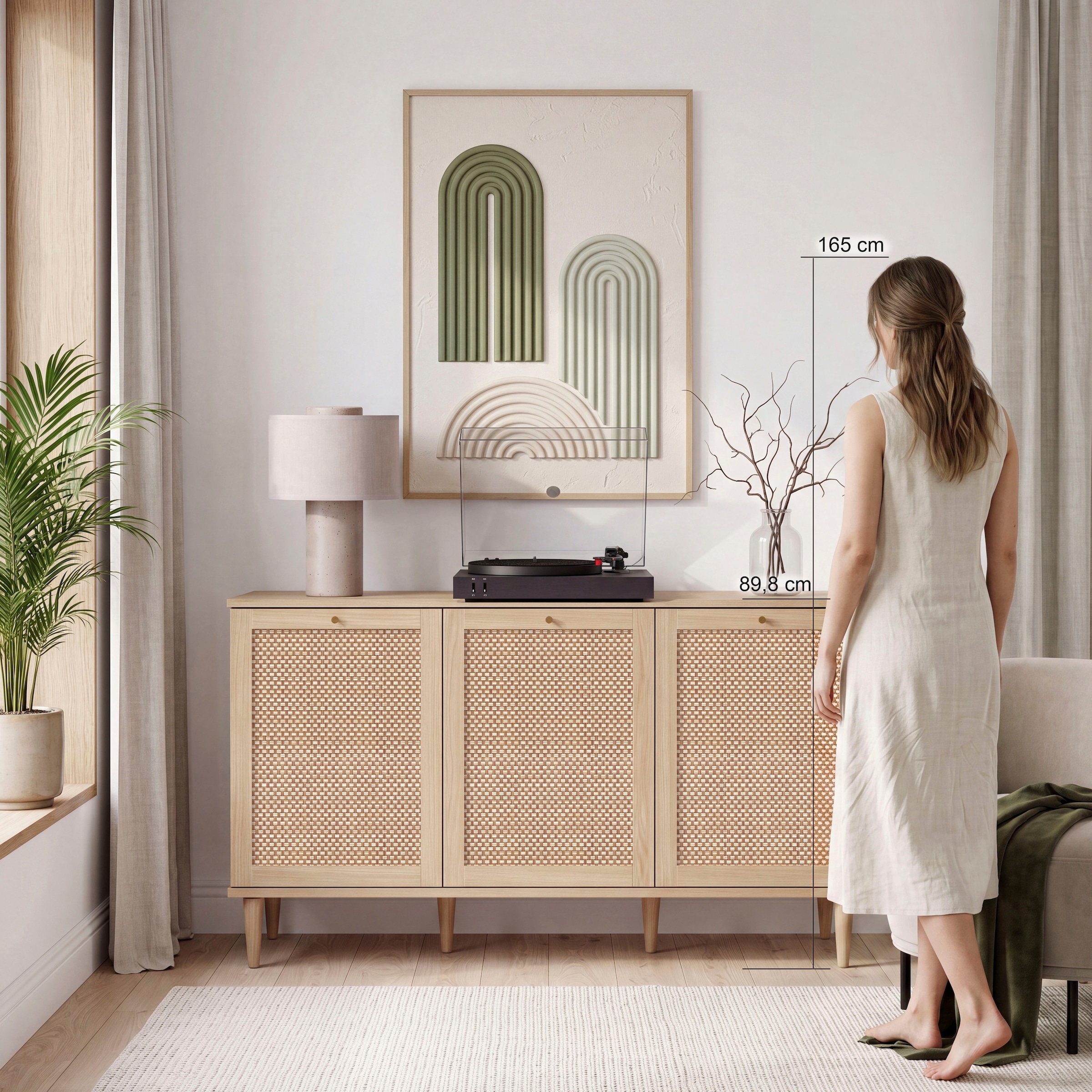 OTTO home Sideboard »ELLIAN mit  Wiener Geflechtoptik, 3 Türen, Boho Stil, Vintage« Holzfüße, Metallgriffe, Made in EU, viel Stauraum, FSC® zertifiziert