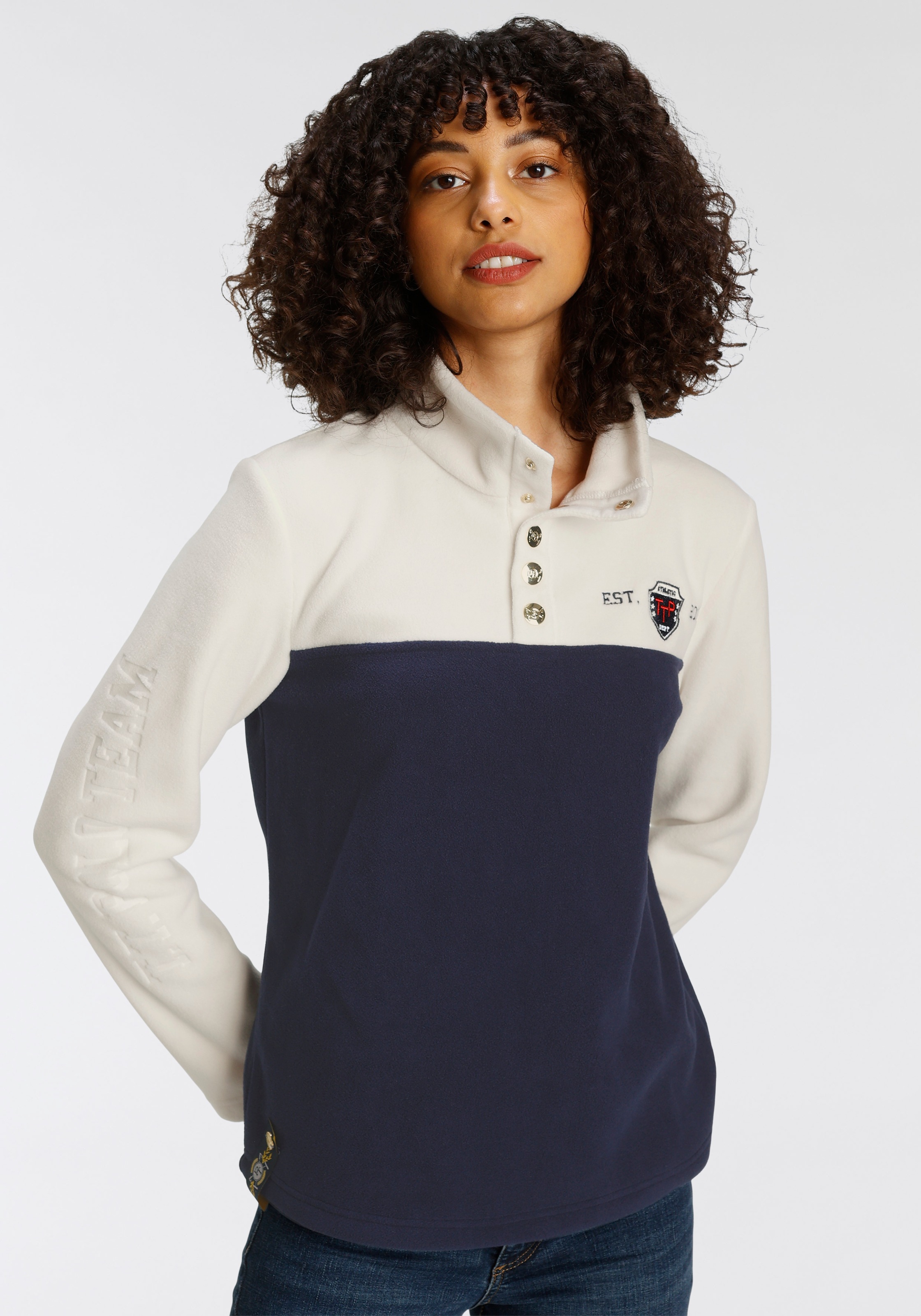 TOM TAILOR Polo Team Fleecepullover mit Logo-Stickerei &amp; eingepresstem Logo-Schriftzug auf dem Arm GU12749