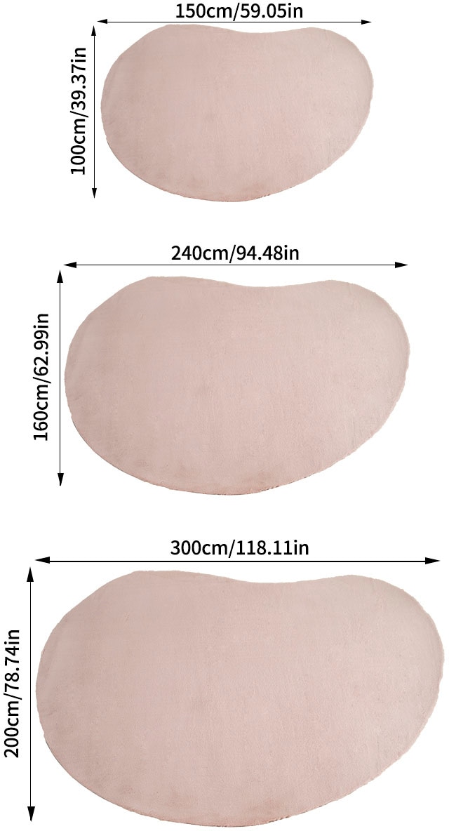 Bruno Banani Hochflor-Teppich »Rabbit 2 Bean, Kunstfell Teppich, Modern, besondere Form«, U-förmig, 25 mm Höhe, Kaninchenfell-Haptik, Microfaser, Wohnzimmer, Schlafzimmer, Esszimmer
