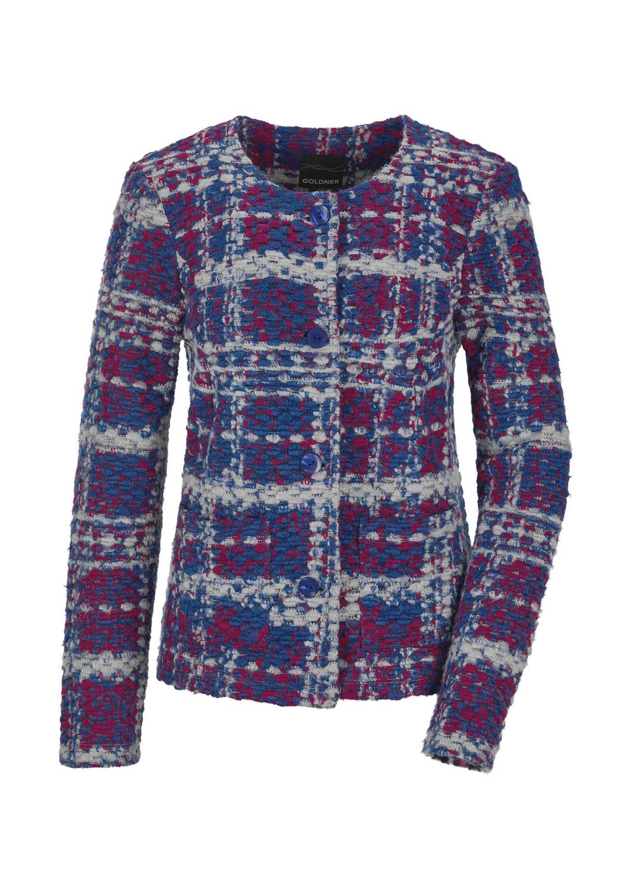 GOLDNER Kurzjacke "Kurzgröße Elegante Jersey-Jacke mit Karomuster" aufgeset günstig online kaufen
