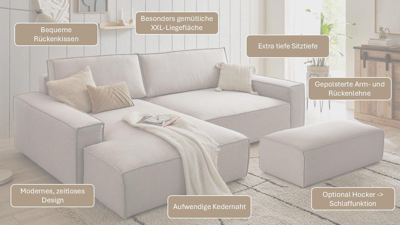 Thumbnail - Home affaire "NEU: SHERWOOD XXL 284, Big-Sofa L-Form, tiefe Sitzfläche 95 cm, Cord" Recamiere rechts/links, als Schlafso...