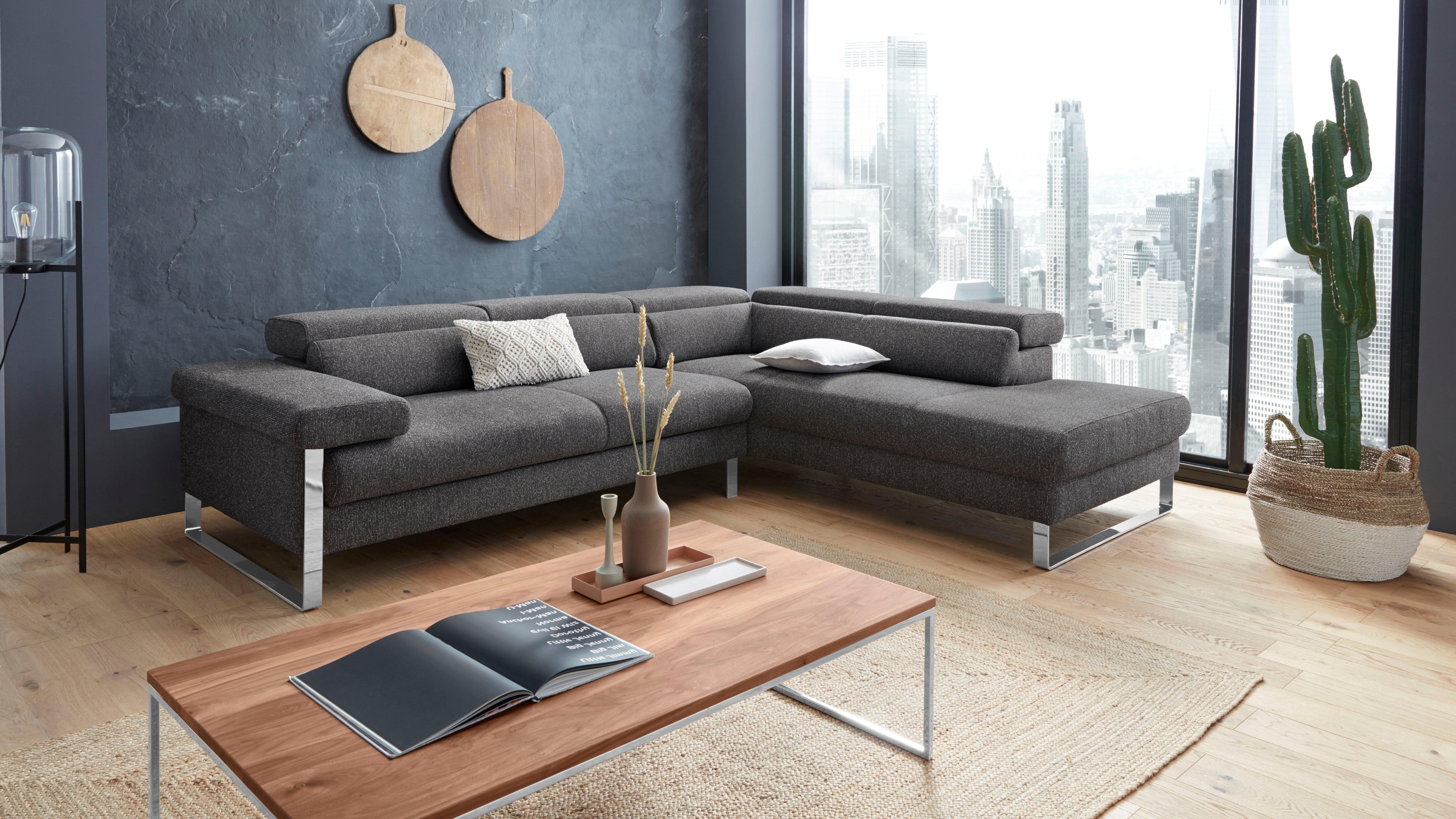 W.SCHILLIG Ecksofa "finn, toller Sitzkomfort, L-Form, hochwertige Verarbeitungsdetails" German Design Award 2016, Fußgestell Chrom glänzend, Breite 281 cm