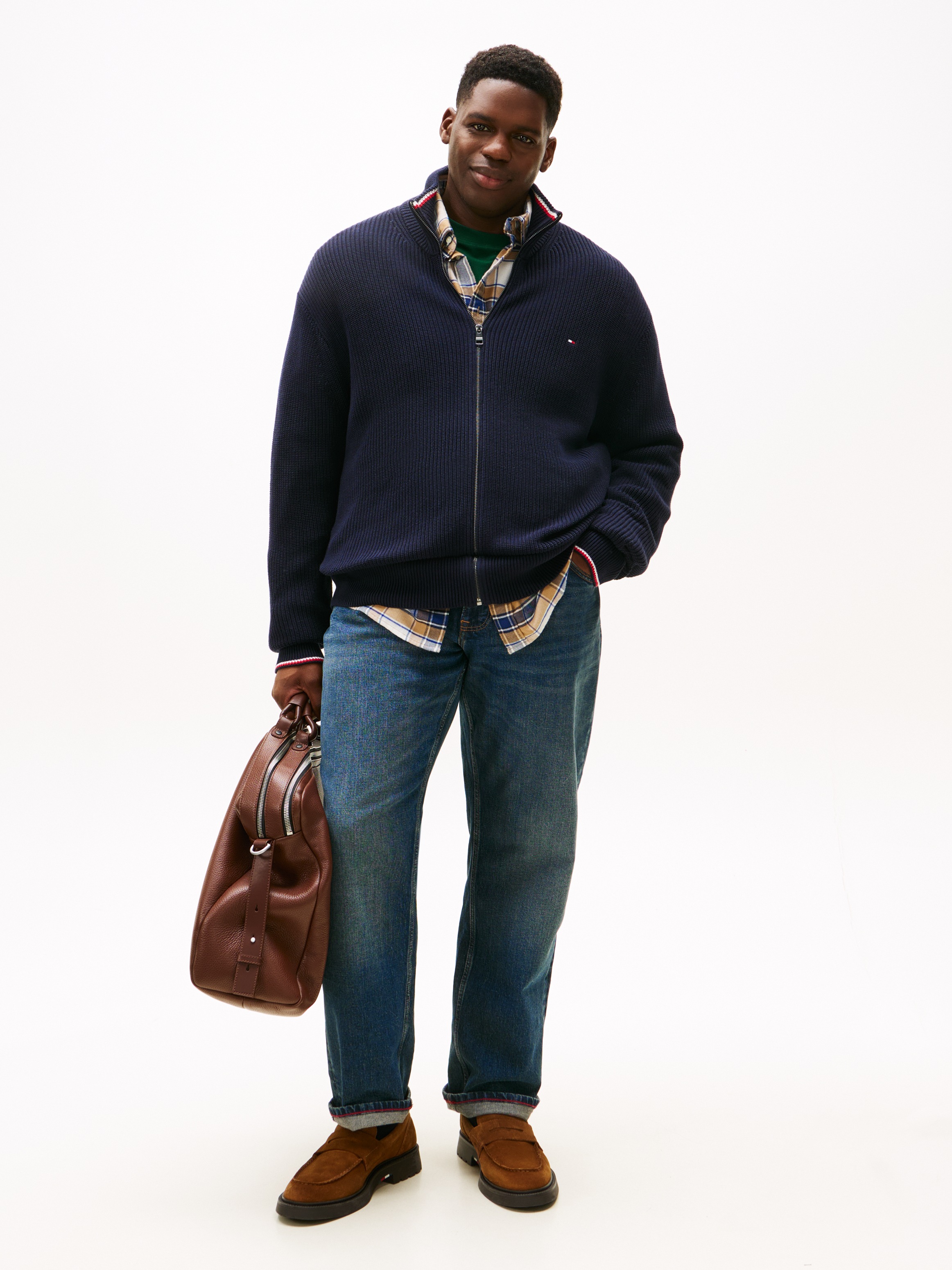 Thumbnail - Tommy Hilfiger Big & Tall Strickjacke "BT-RWB RIB ZIP THROUGHB" Große Größen, aus Rippstrick, mit Stehkragen