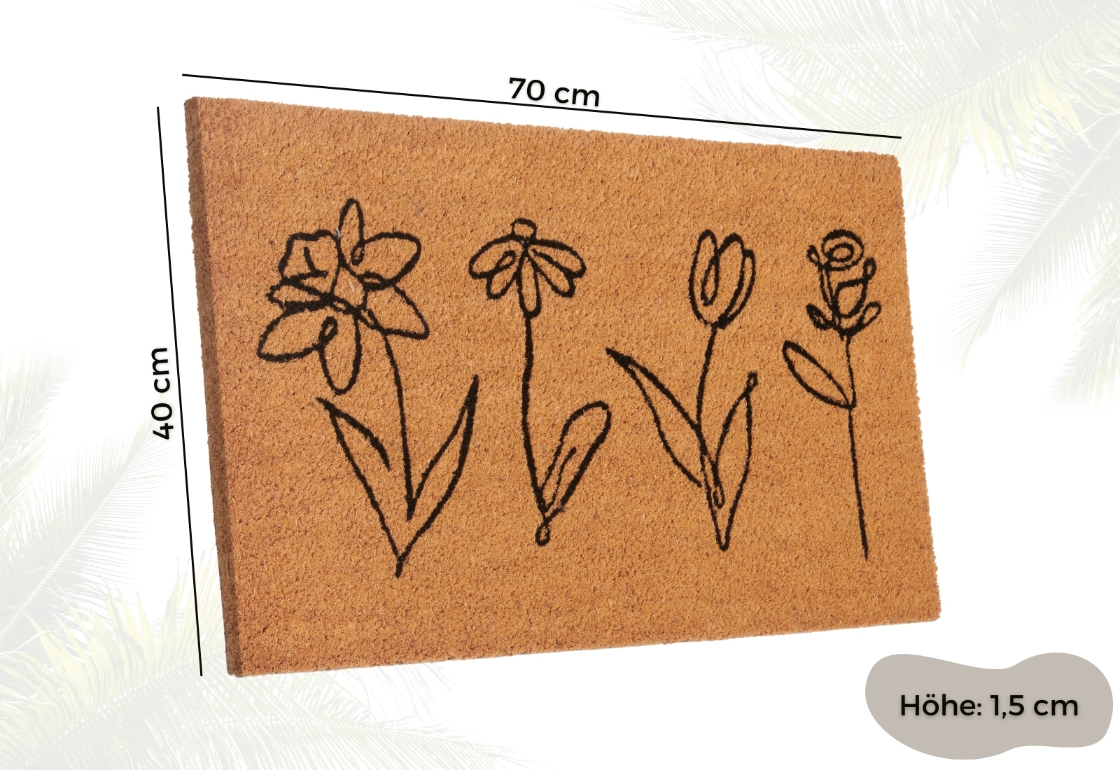 HANSE Home Fußmatte »Kokos Line-Art Flowers, Türmatte«, rechteckig, 15 mm Höhe, Schmutzfangmatte, Rutschfest, Outdoor, Innen, Außen, Kokosmatte, Flur