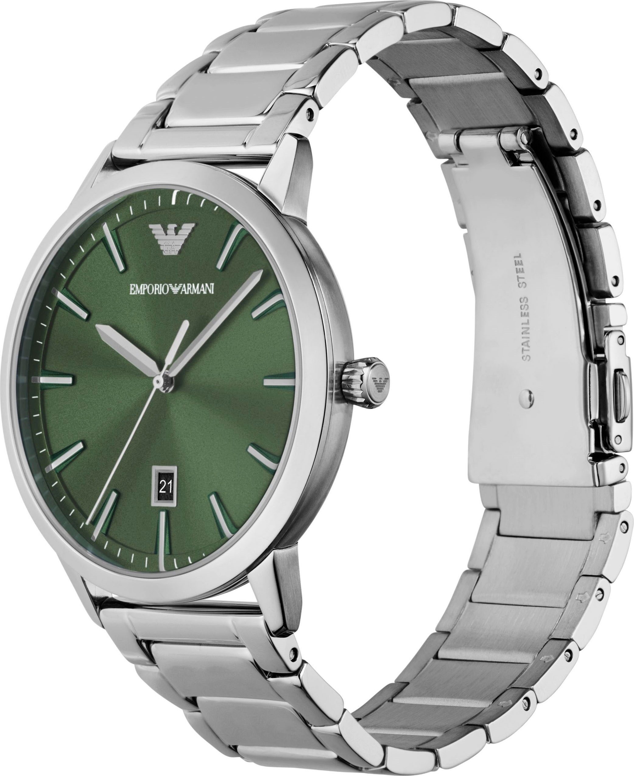 Emporio Armani Quarzuhr, Armbanduhr, Herrenuhr, Edelstahlarmband, analog, Tag