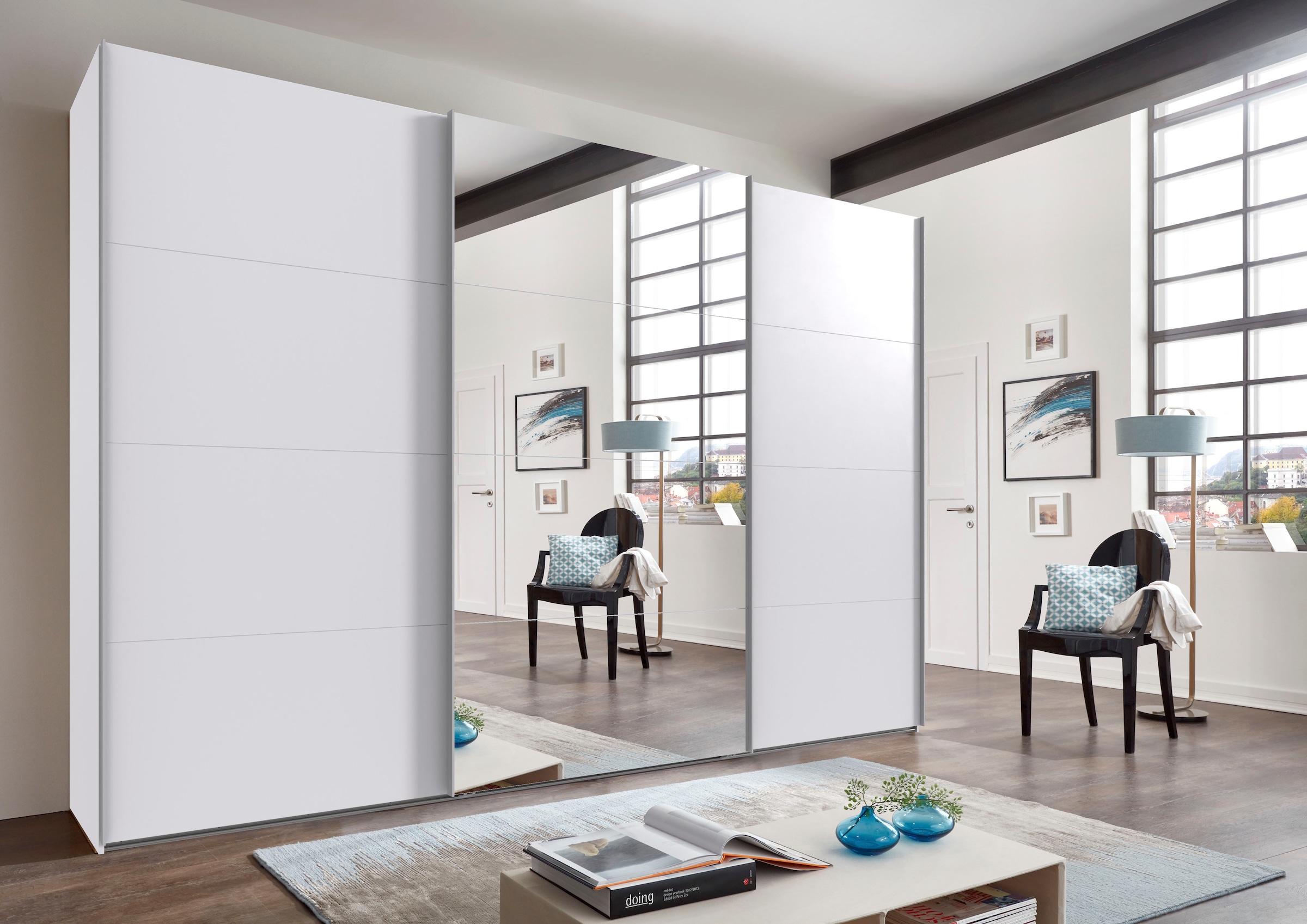 Wimex Schwebetürenschrank »Mugano, Made in Germany, Lieferung bis in Deine Etage und Stellort«, (wähle Deine Ausstattung: Basic oder Premium!), 3 Schwebetüren, große Größen, mit oder ohne Spiegel, Metallgriffe