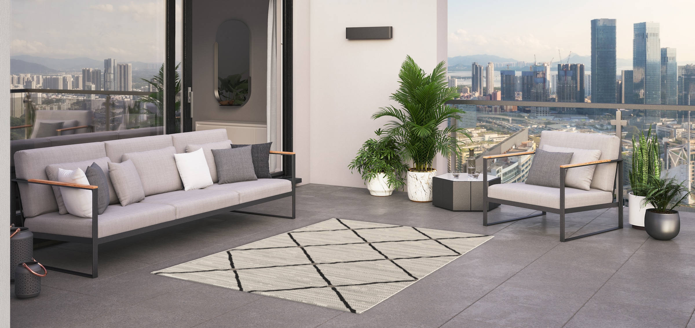Primaflor-Ideen in Textil Teppich »Outdoorteppich PARADISE - Rhombus«, rechteckig, 4 mm Höhe, Flachgewebe, Rauten, Scandi, In- und Outdoor geeignet, wasserfest