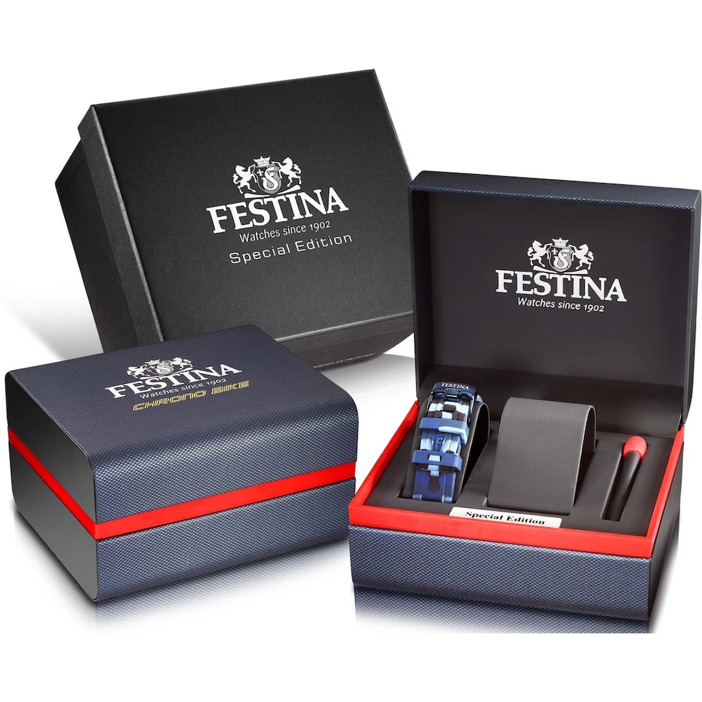 Festina Chronograph »Chrono Bike - Special Edition, F20643/1«, (Set, 3 tlg., Uhr mit Wechselband und Werkzeug), Armbanduhr, Quarzuhr, Herrenuhr, Stoppfunktion, ideal als Geschenk