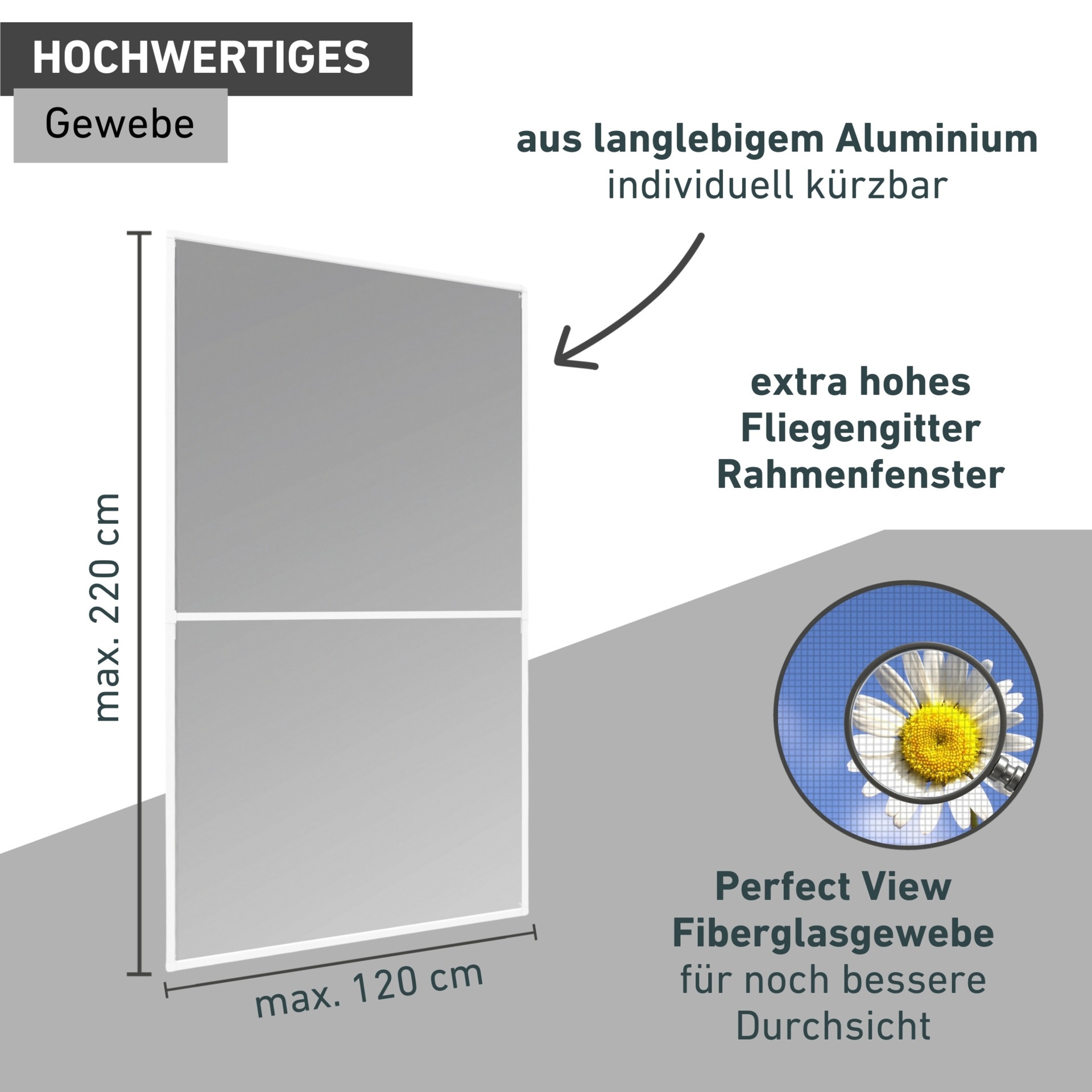 Windhager Insektenschutz-Fensterrahmen »Expert für bodentiefe Fenster, Insektenschutz aus Fiberglasgewebe« Fliegengitter in weiß, anthrazit erhältlich, 120x220cm, ohne bohren