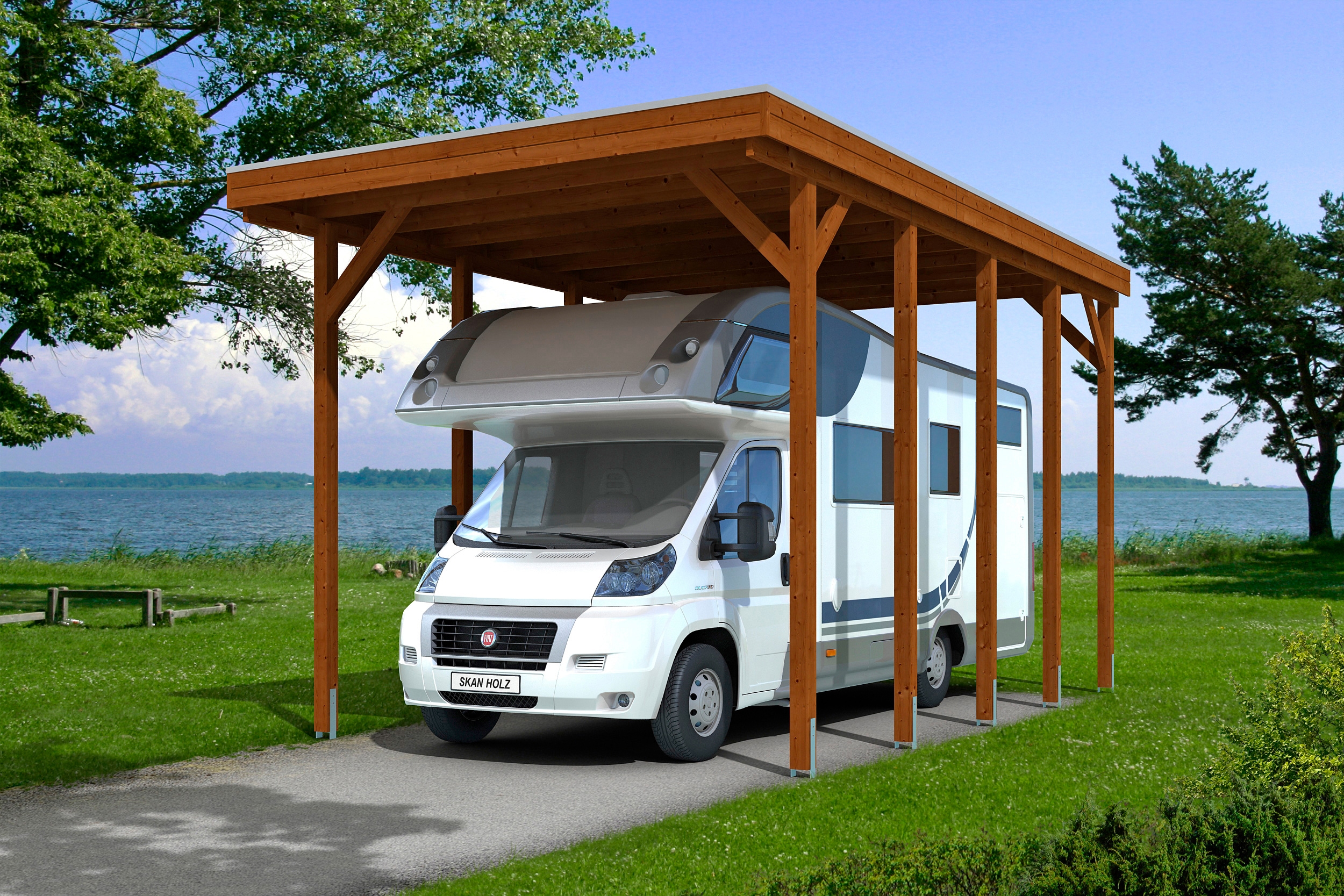 Skanholz Einzelcarport "Friesland" Massivholz 355 cm braun für Caravan