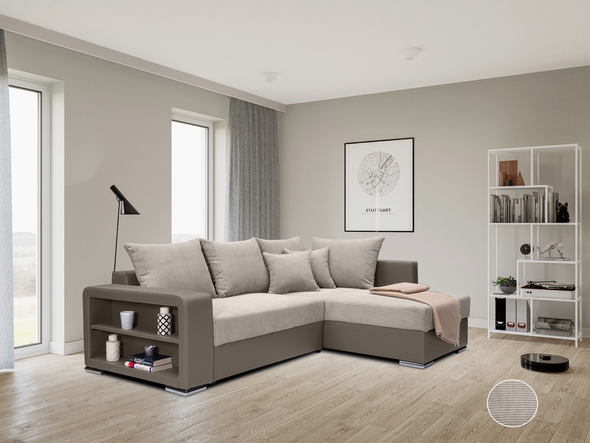 COLLECTION AB "John L-Form, B: 226 cm" Schlaffunktion, Bettkasten, Regalelement & 2 Zierkissen