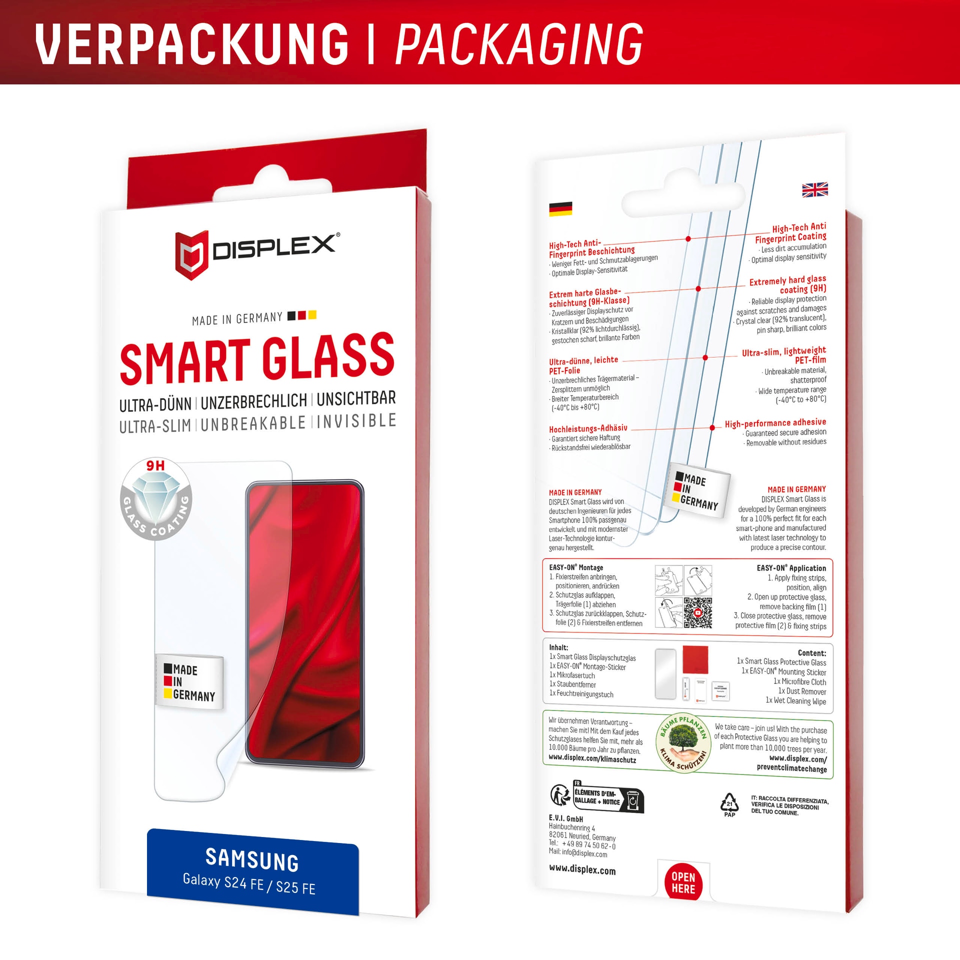 Displex Displayschutzglas »Smart Glass Screen Protector« für Samsung Galaxy S24 FE;Samsung Galaxy S25 FE Displayschutzfolie, Schutzfolie, Bildschirmschutz, kratz- & stoßfest