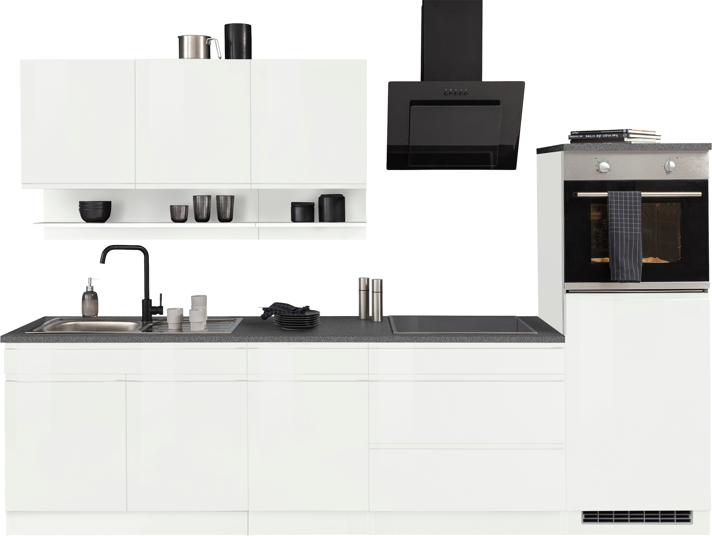 KOCHSTATION Küchenzeile "KS-Virginia,neu in verbesserter Ausführung" Arbeitsplatte 38 mm stark, Stauraum, Softclose, Breite 290 cm, Soft-Close, wahlweise mit Induktionskochfeld