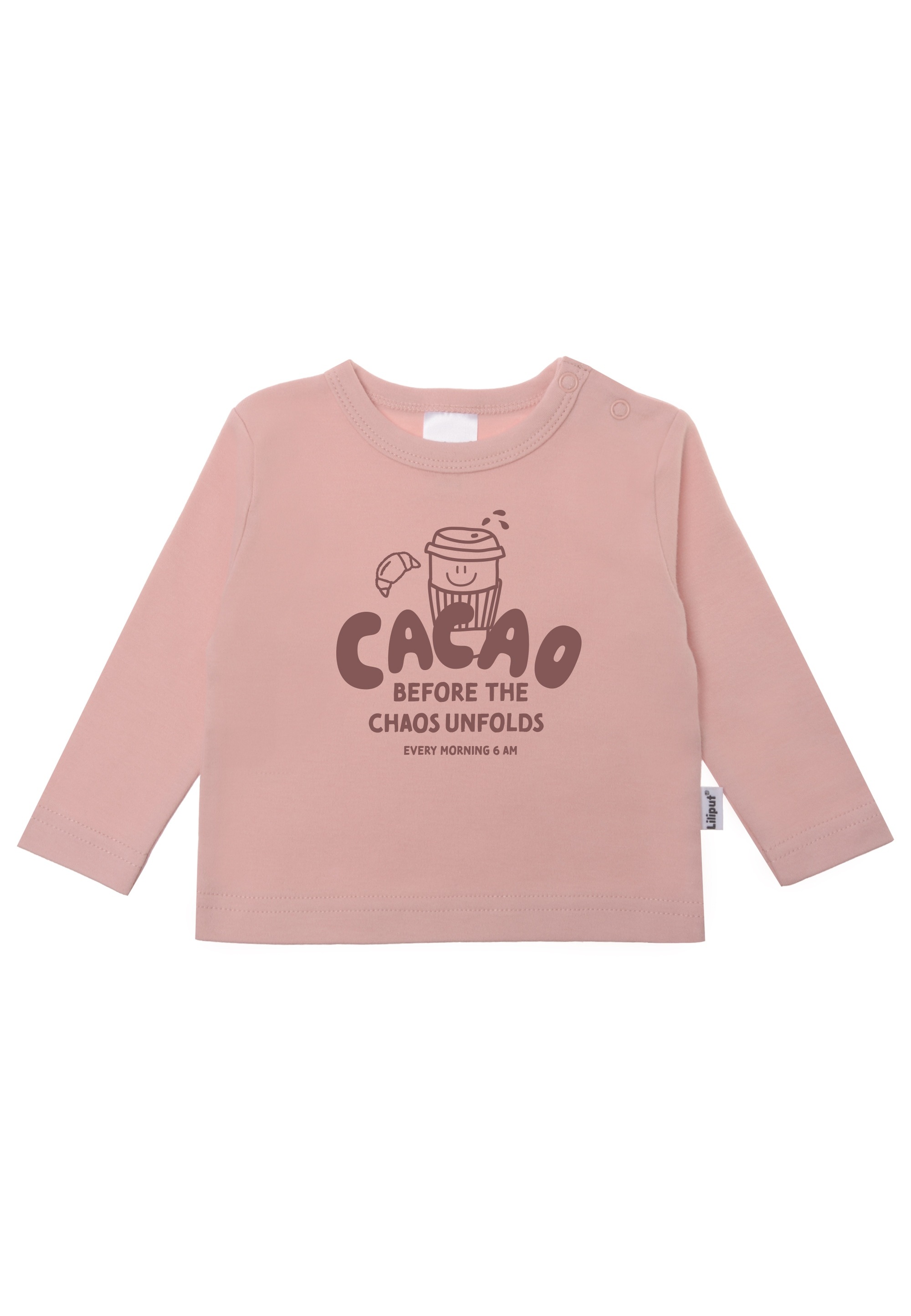 LILIPUT Mädchen Langarmshirt "Cacao", rosa, Gr. 62, bedruckt, 100% Baumwolle, Shirts, mit praktischen Druckknöpfen an der Schulter