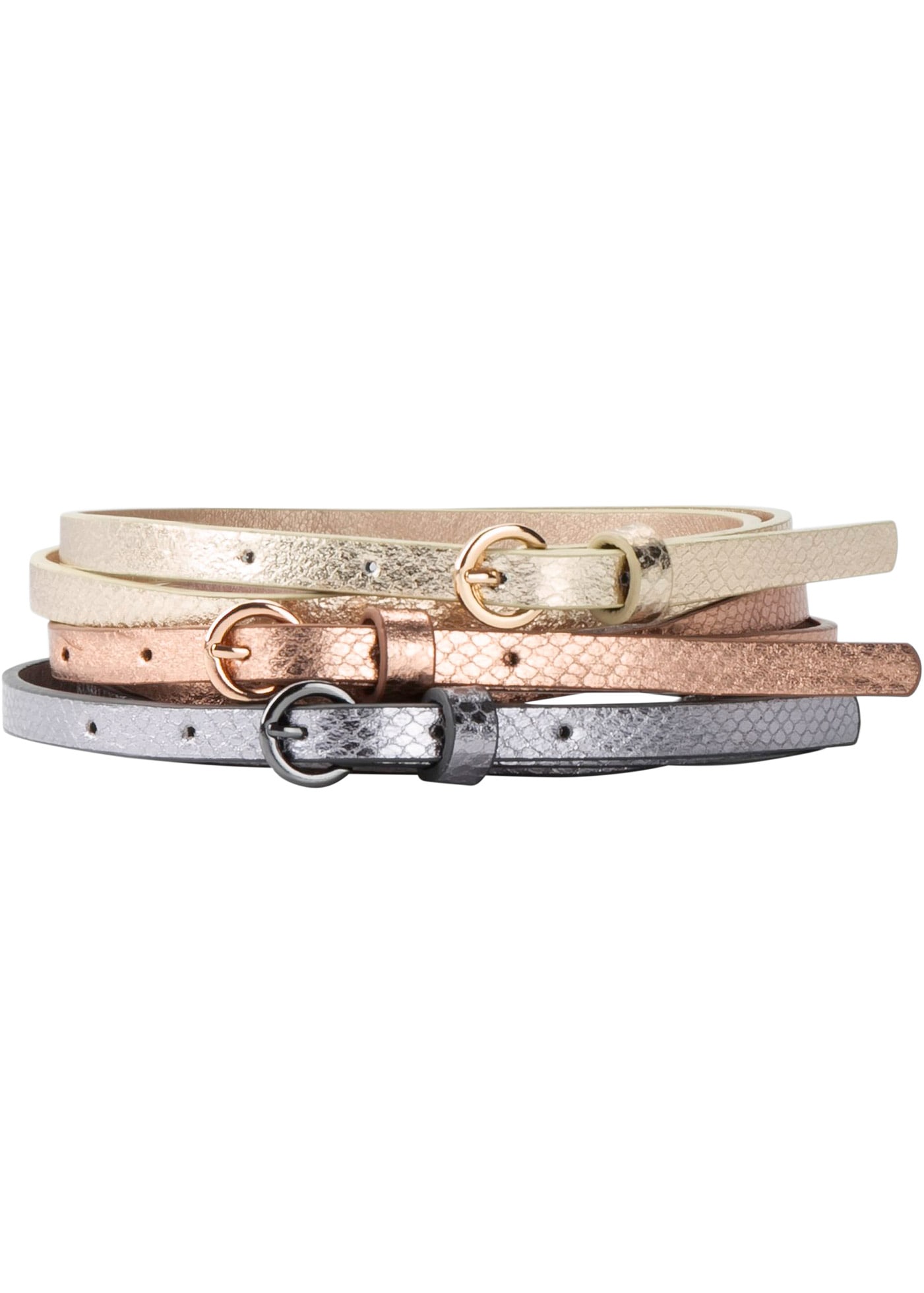 bonprix Hüftgürtel 3 Stk. aus Polyurethan, in Metallic-Optik, femininer Sti günstig online kaufen