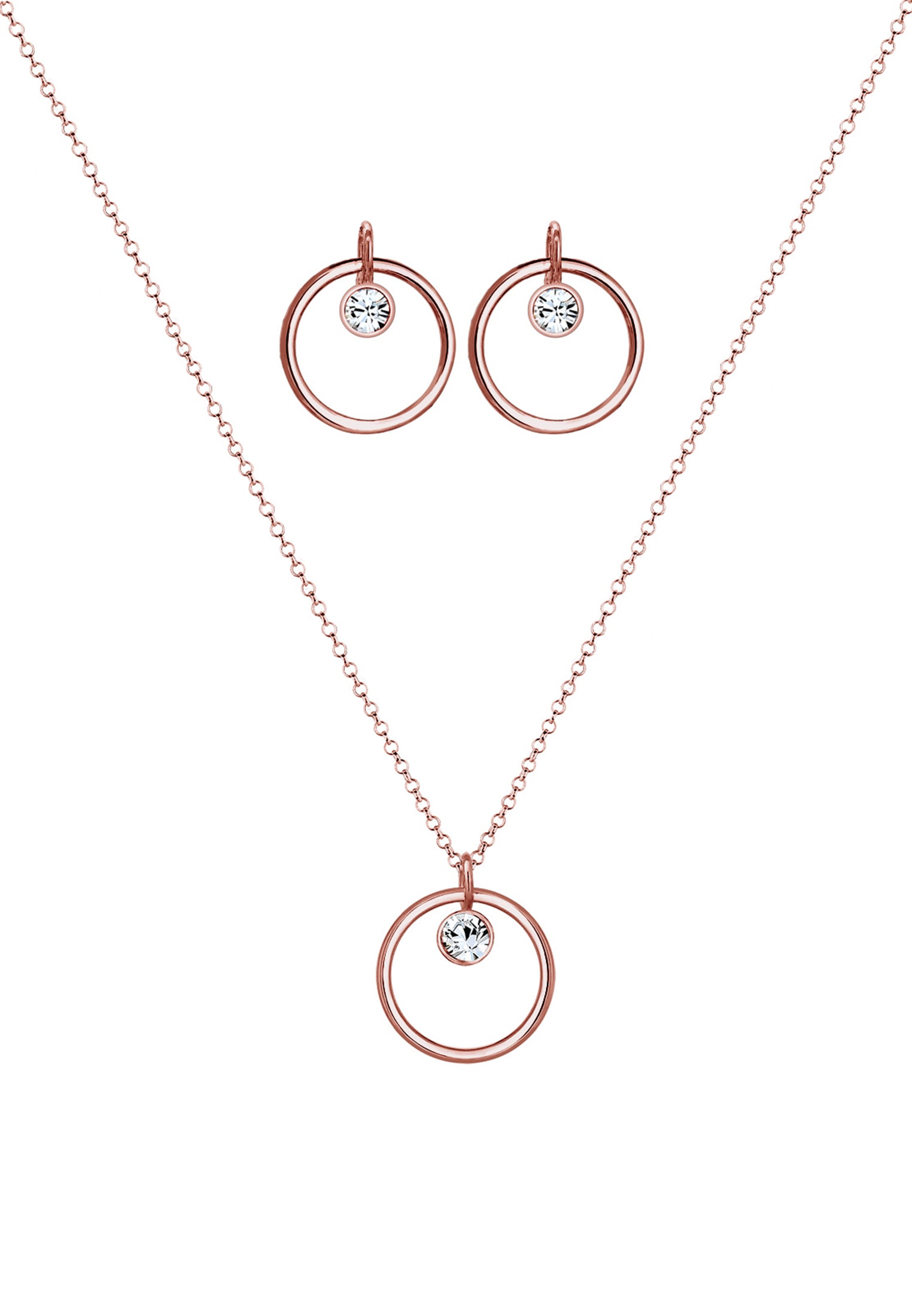 Elli Ohrring und Ketten Set »Schmuckset Kreis Glas Kristalle Weiß 925 Sterling Silber« ()