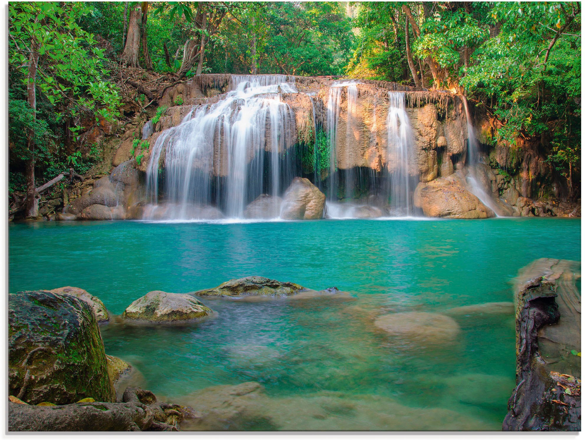 Glasbild ARTLAND "Wasserfall im Wald National Park", grün (farbe bild(er): grün), B:80cm H:60cm, Bilder, in verschiedenen Größen