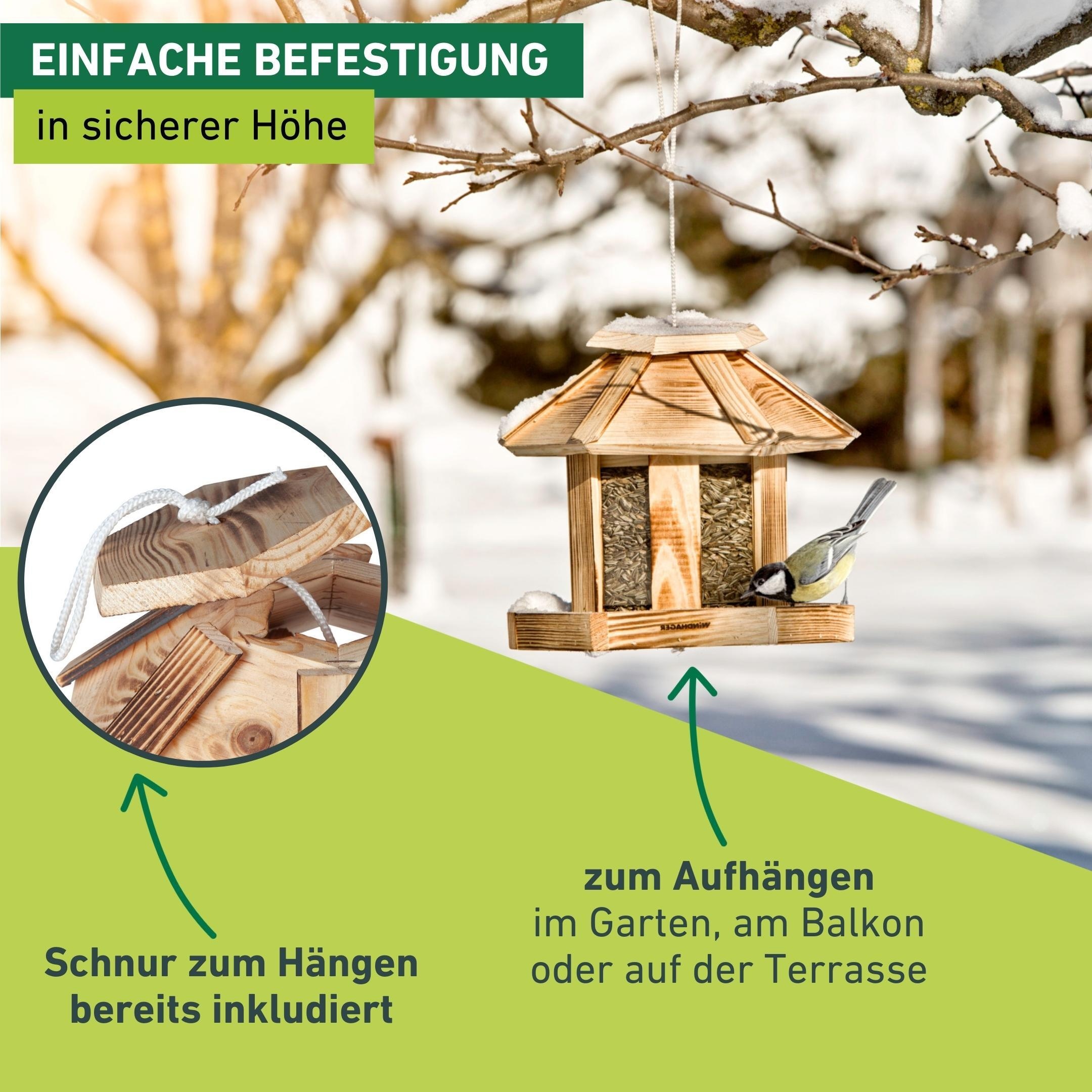 Windhager Vogelhaus »Wilder Kaiser, Vogelfuttersilo aus Echtholz« Futterstation inkl. Aufhängung und Sitzmöglichkeit, Füllvolumen 3l
