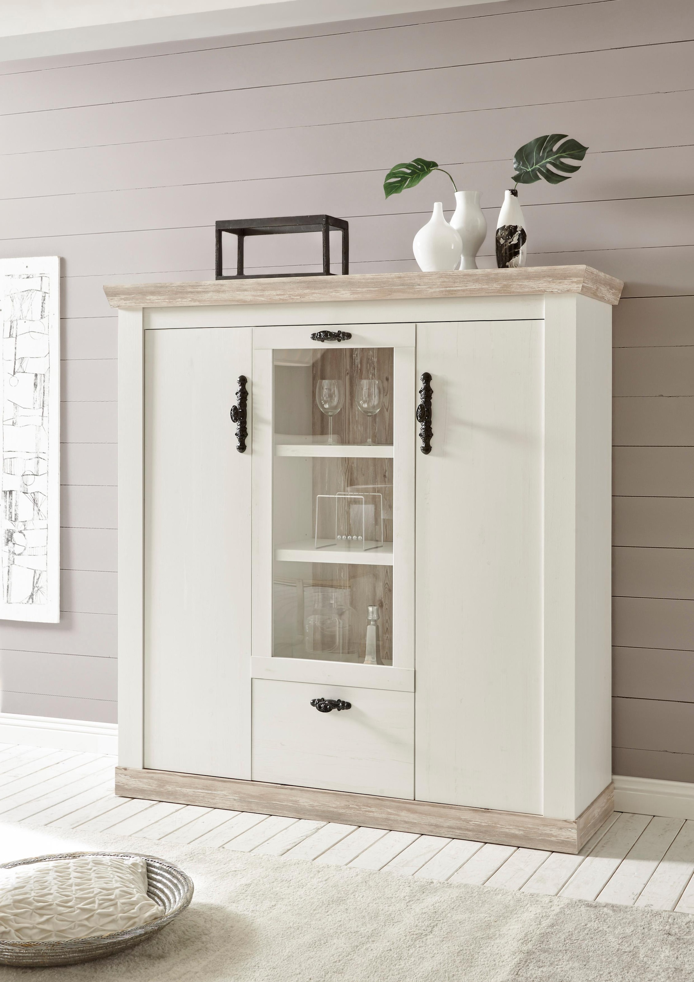 Home affaire Highboard »Florenz«, im romantischen Landhaus-Look, Breite 140 cm