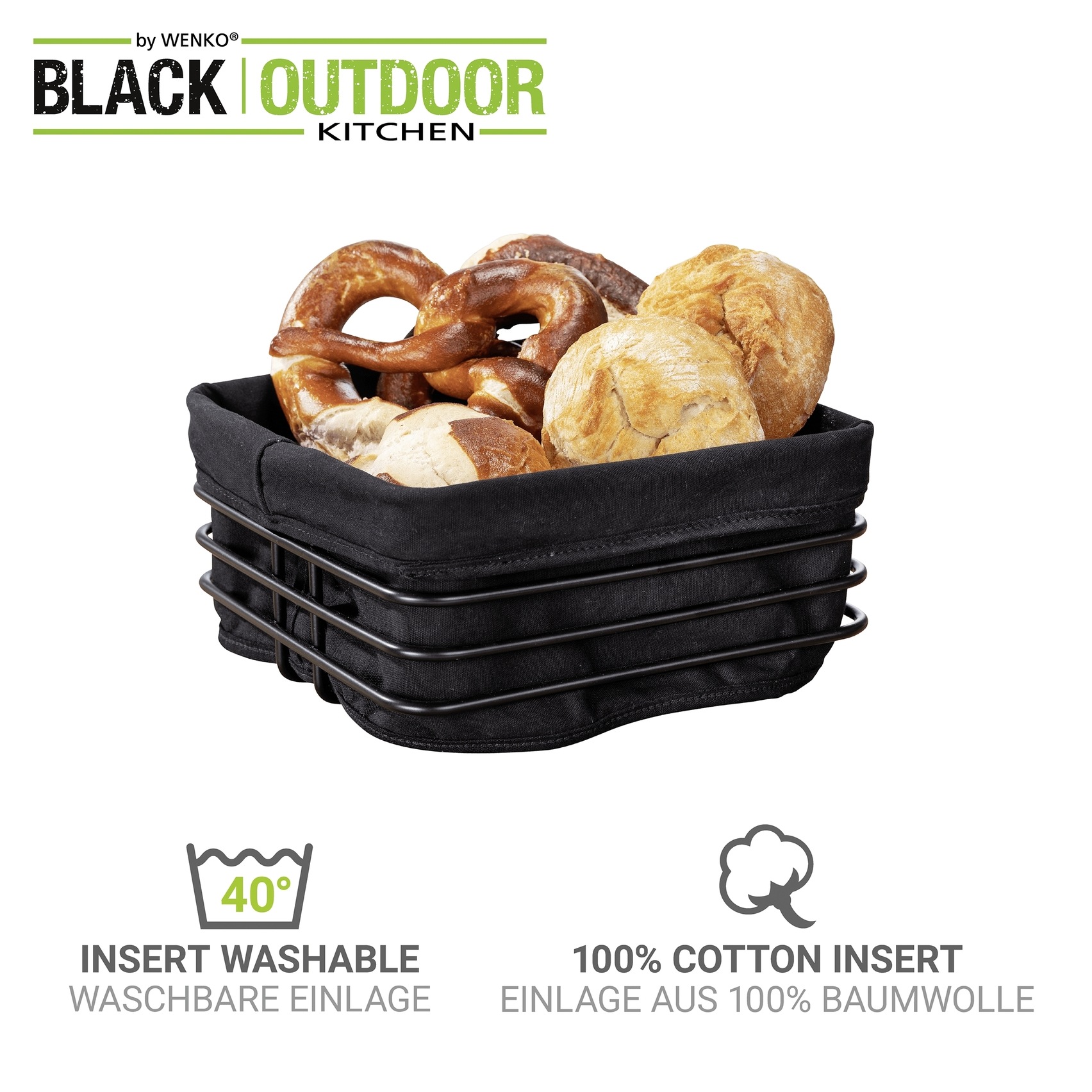 Thumbnail - WENKO Brotkorb "Modell Premium Square" Set, 2 tlg. tlg. robustem Korbgestell mit herausnehmbarer Einlage